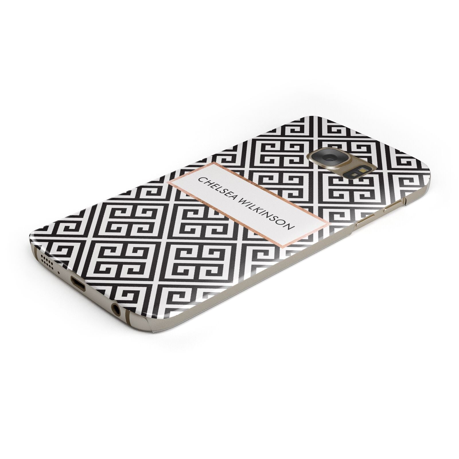 Personalised Black Pattern Name Or Initials Protective Samsung Galaxy Case Angled Image