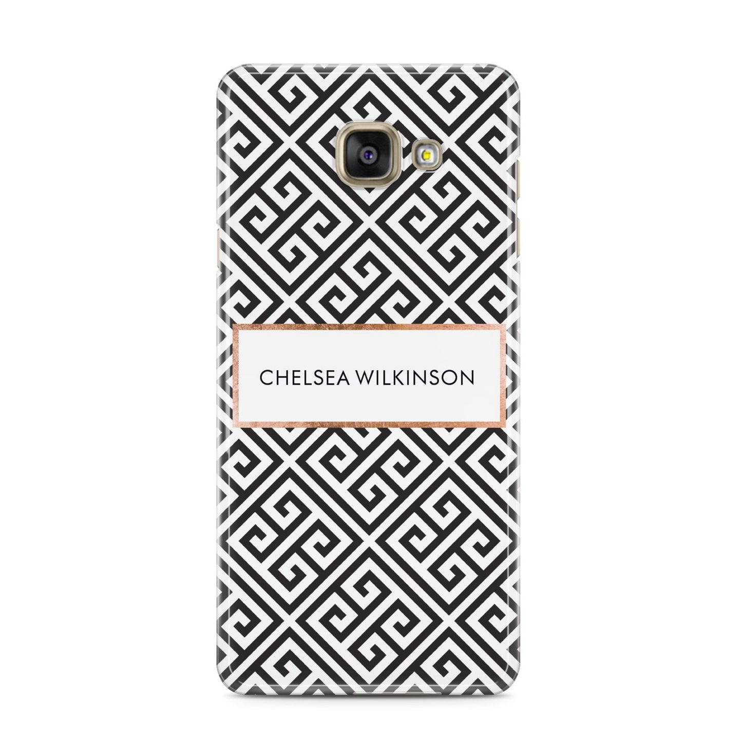 Personalised Black Pattern Name Or Initials Samsung Galaxy A3 2016 Case on gold phone
