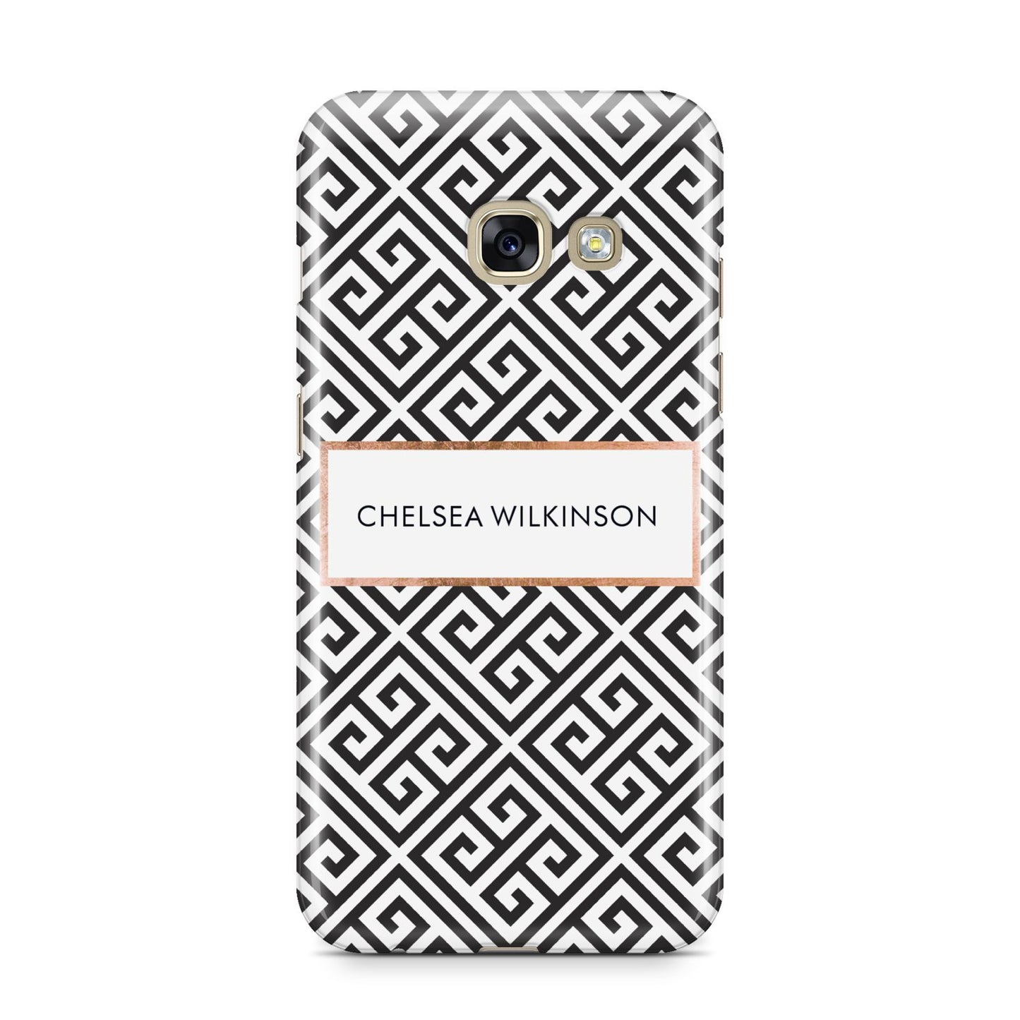 Personalised Black Pattern Name Or Initials Samsung Galaxy A3 2017 Case on gold phone