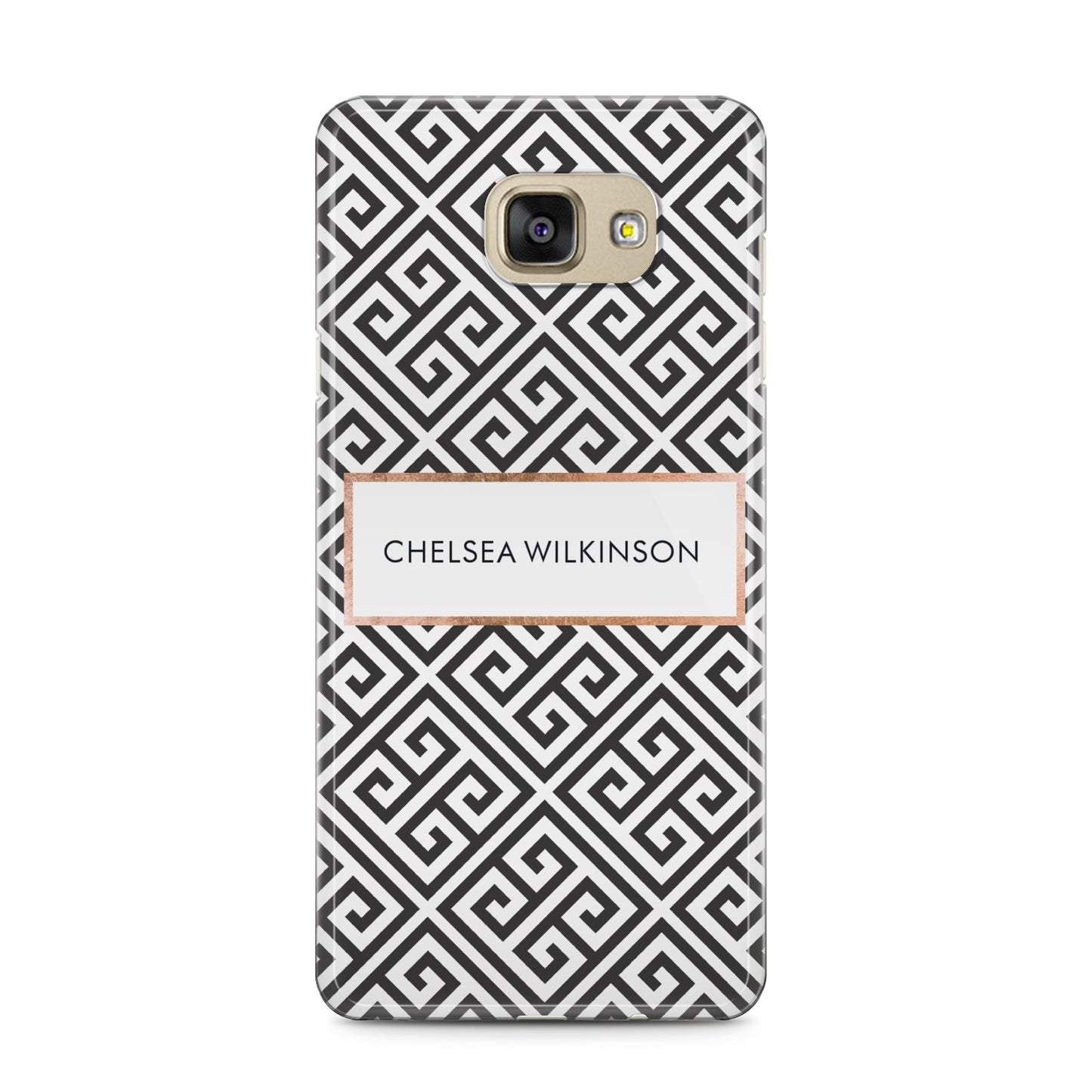 Personalised Black Pattern Name Or Initials Samsung Galaxy A5 2016 Case on gold phone