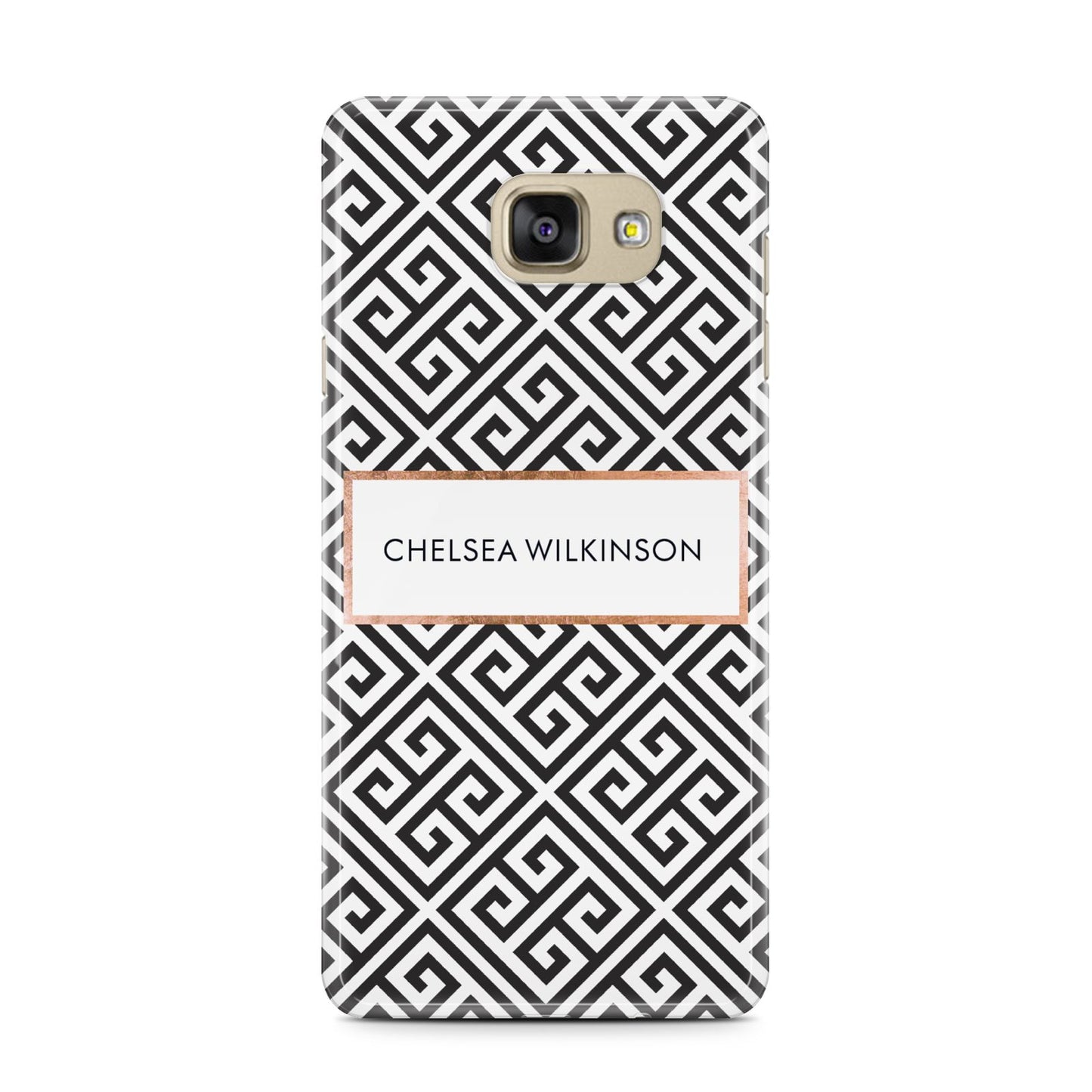 Personalised Black Pattern Name Or Initials Samsung Galaxy A7 2016 Case on gold phone