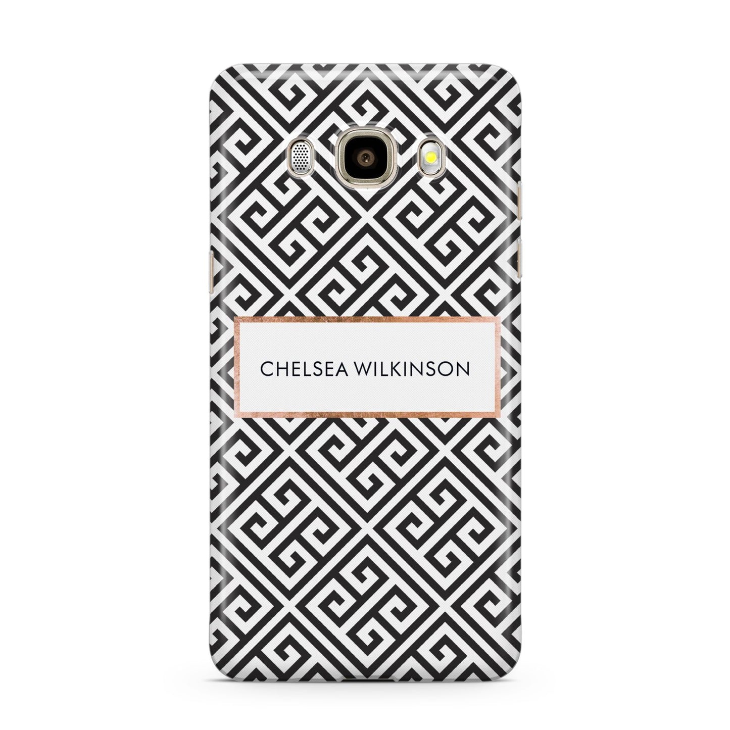Personalised Black Pattern Name Or Initials Samsung Galaxy J7 2016 Case on gold phone