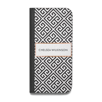 Personalised Black Pattern Name Or Initials Vegan Leather Flip Samsung Case