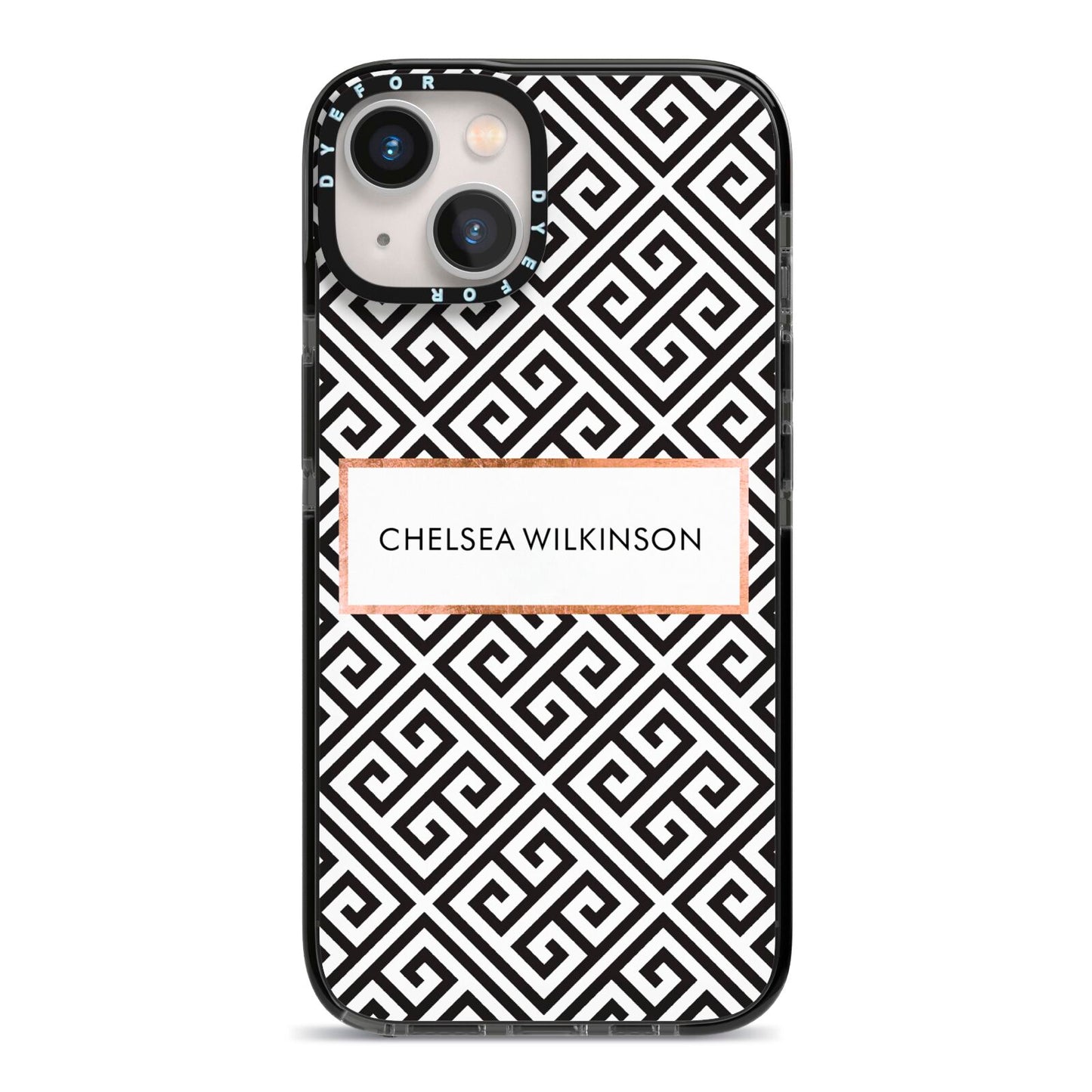 Personalised Black Pattern Name Or Initials iPhone 13 Black Impact Case on Silver phone