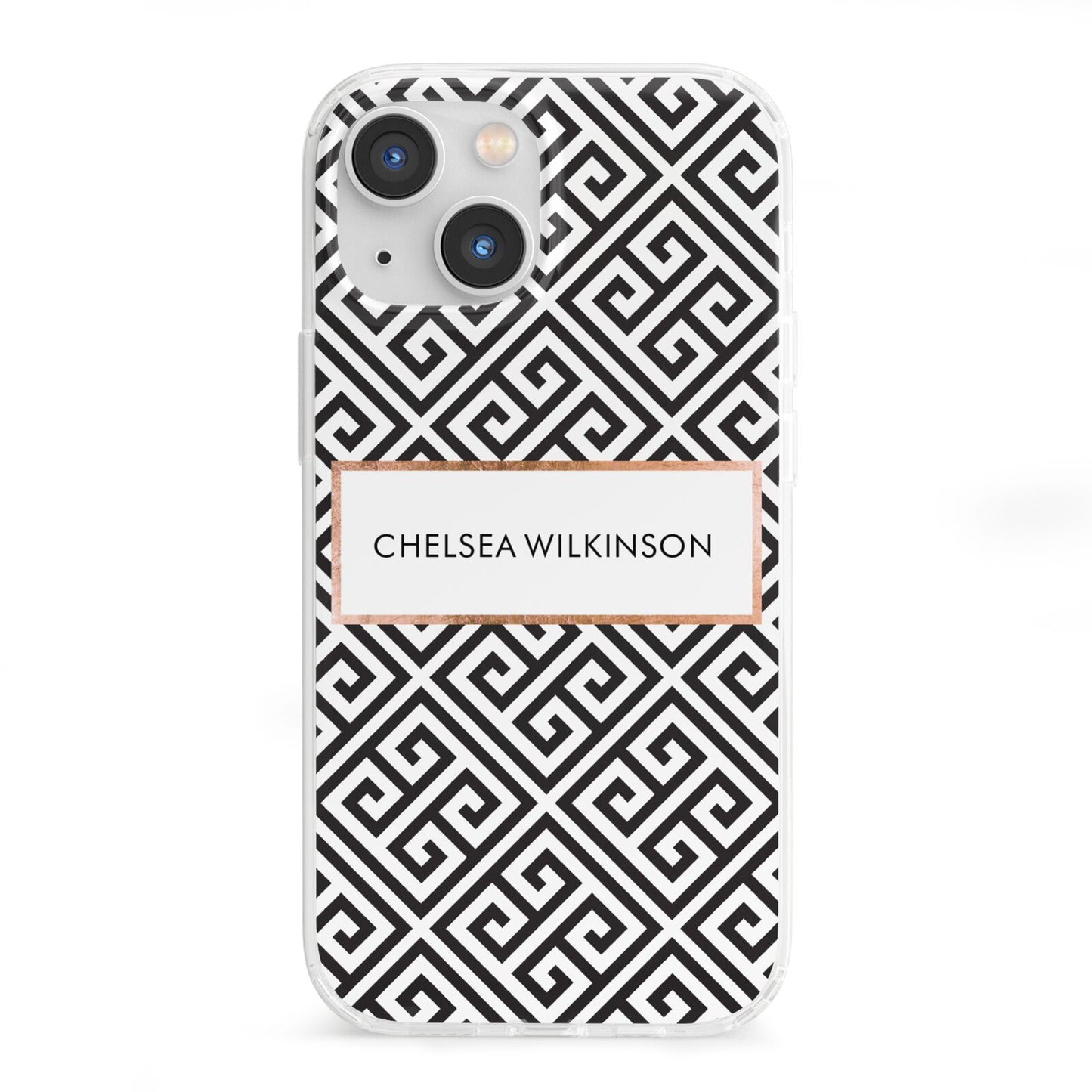 Personalised Black Pattern Name Or Initials iPhone 13 Mini Clear Bumper Case