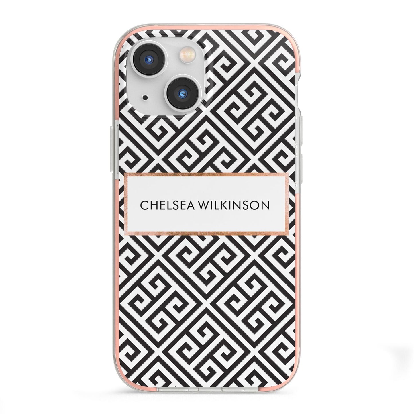Personalised Black Pattern Name Or Initials iPhone 13 Mini TPU Impact Case with Pink Edges