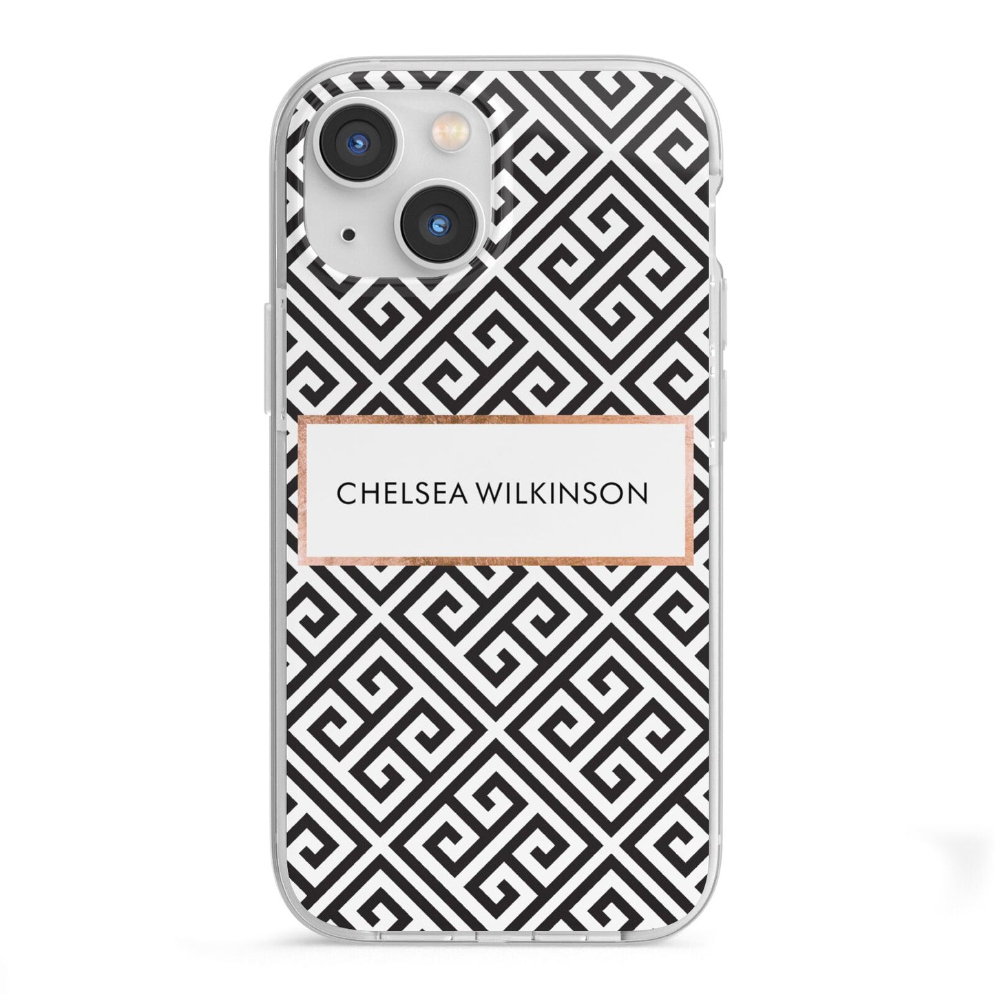 Personalised Black Pattern Name Or Initials iPhone 13 Mini TPU Impact Case with White Edges