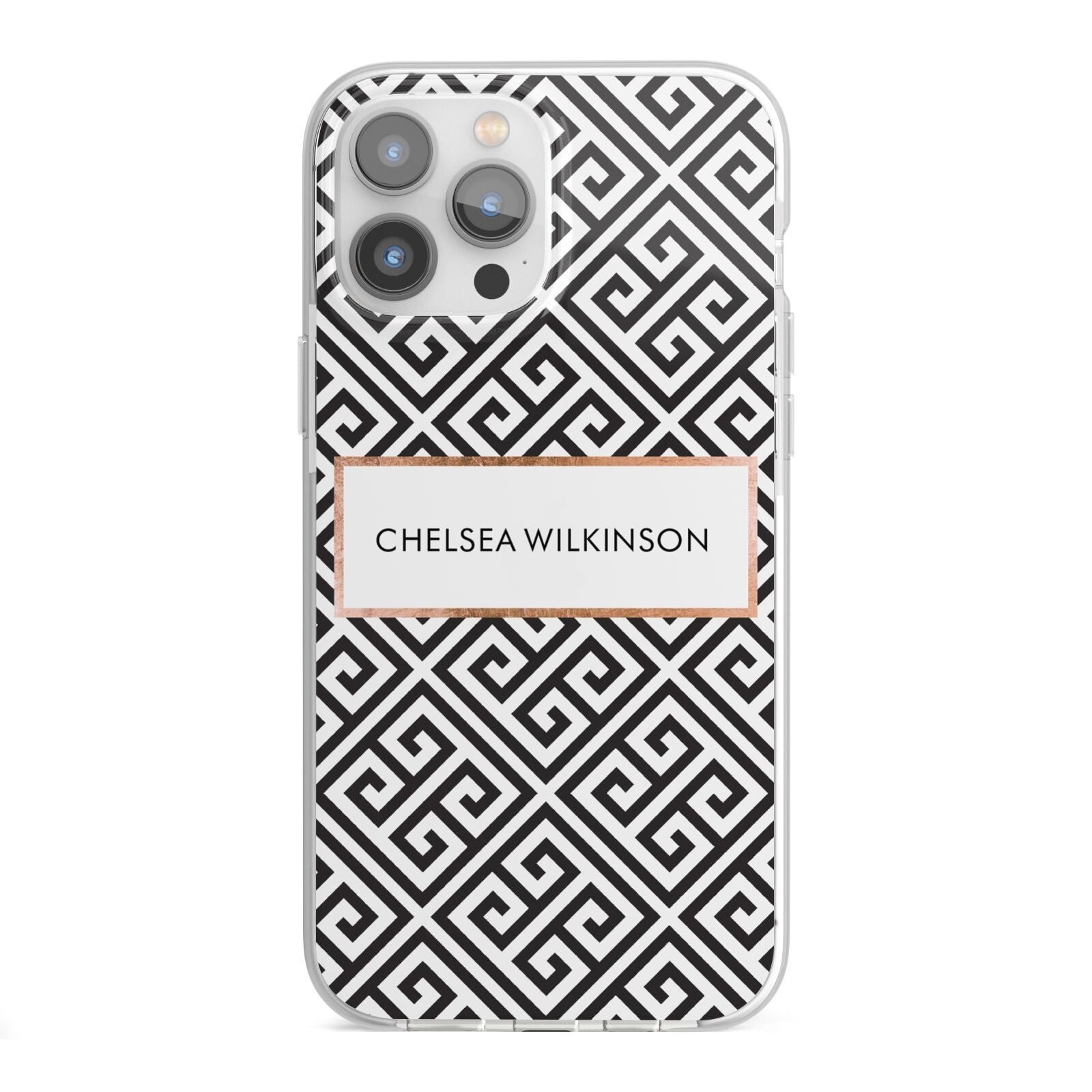 Personalised Black Pattern Name Or Initials iPhone 13 Pro Max TPU Impact Case with White Edges