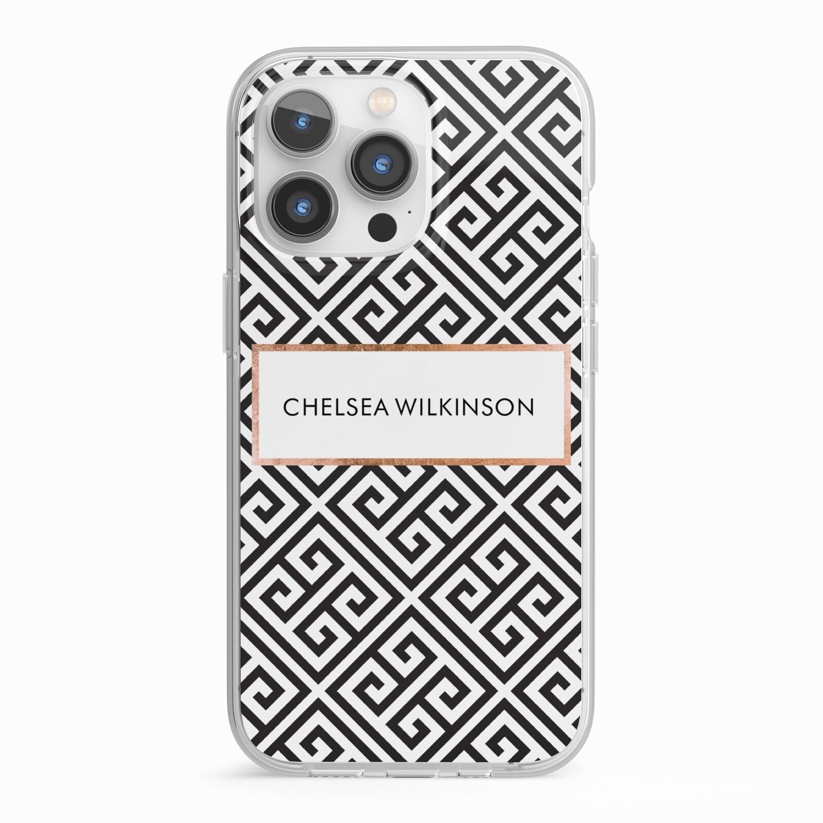 Personalised Black Pattern Name Or Initials iPhone 13 Pro TPU Impact Case with White Edges