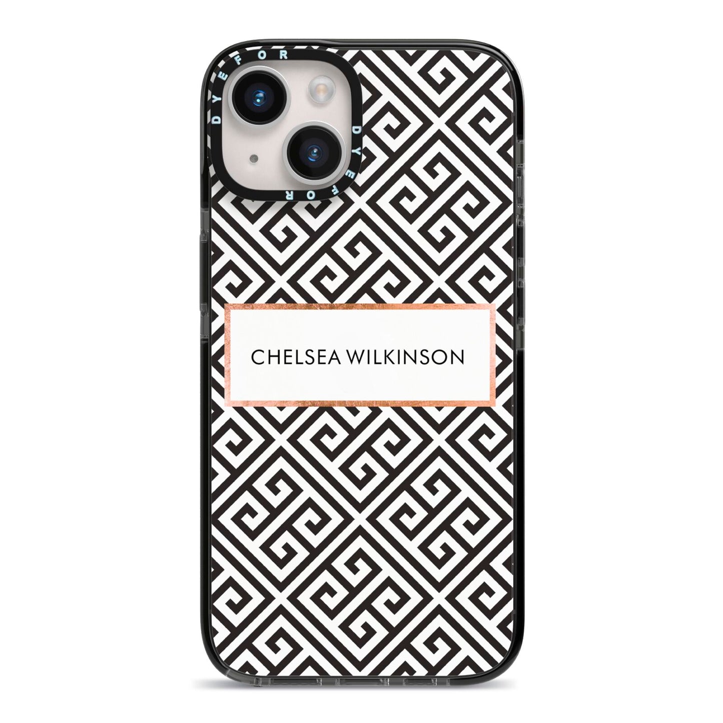Personalised Black Pattern Name Or Initials iPhone 14 Black Impact Case on Silver phone