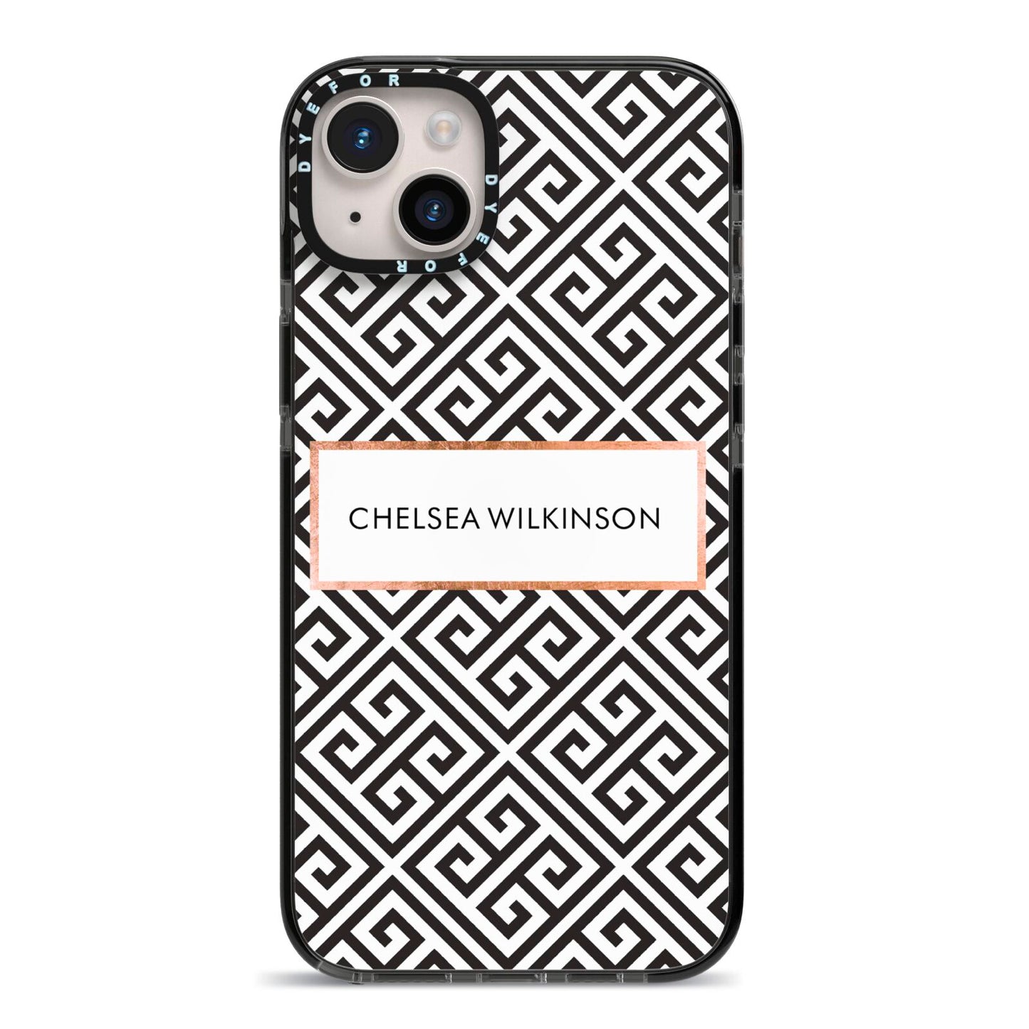 Personalised Black Pattern Name Or Initials iPhone 14 Plus Black Impact Case on Silver phone