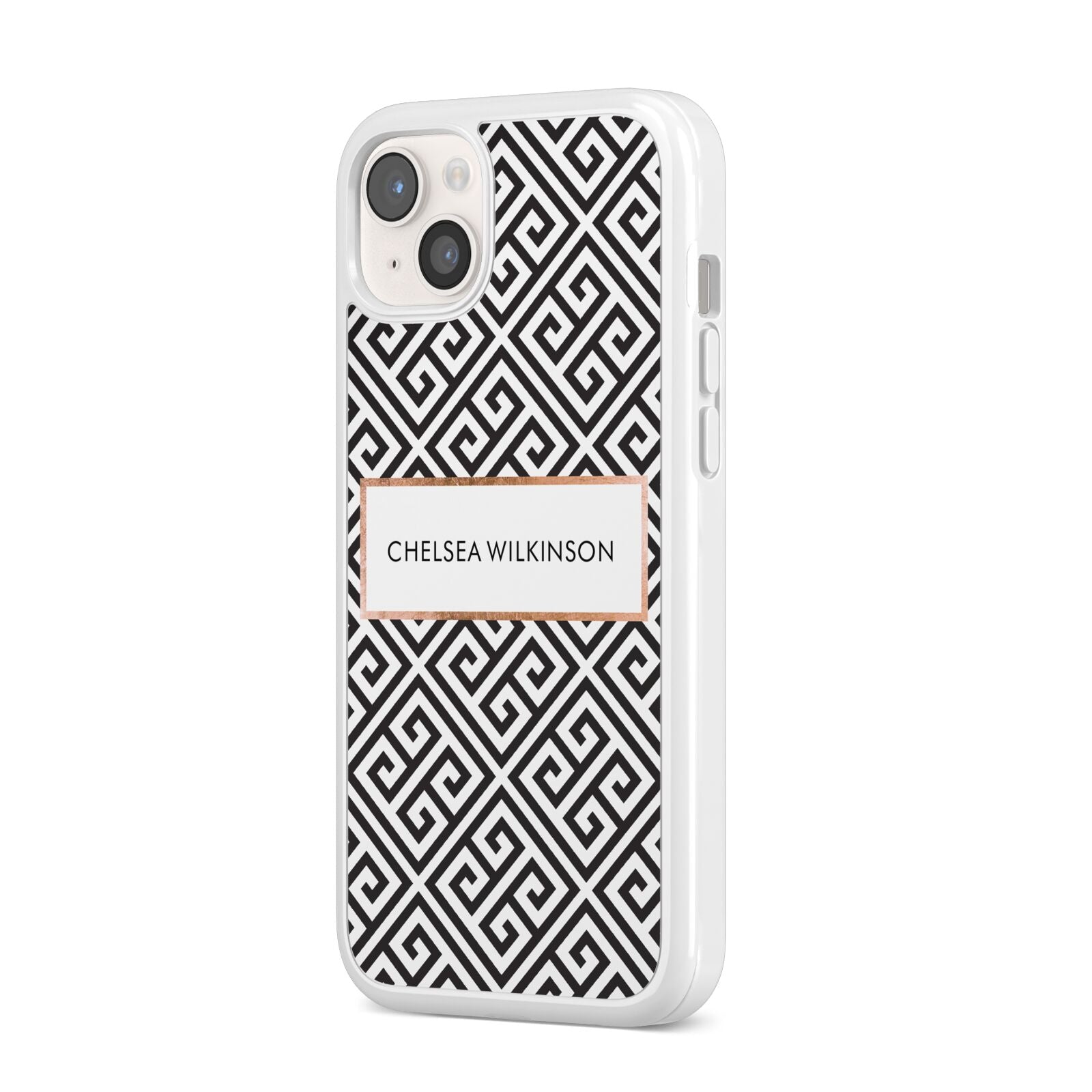 Personalised Black Pattern Name Or Initials iPhone 14 Plus Clear Tough Case Starlight Angled Image