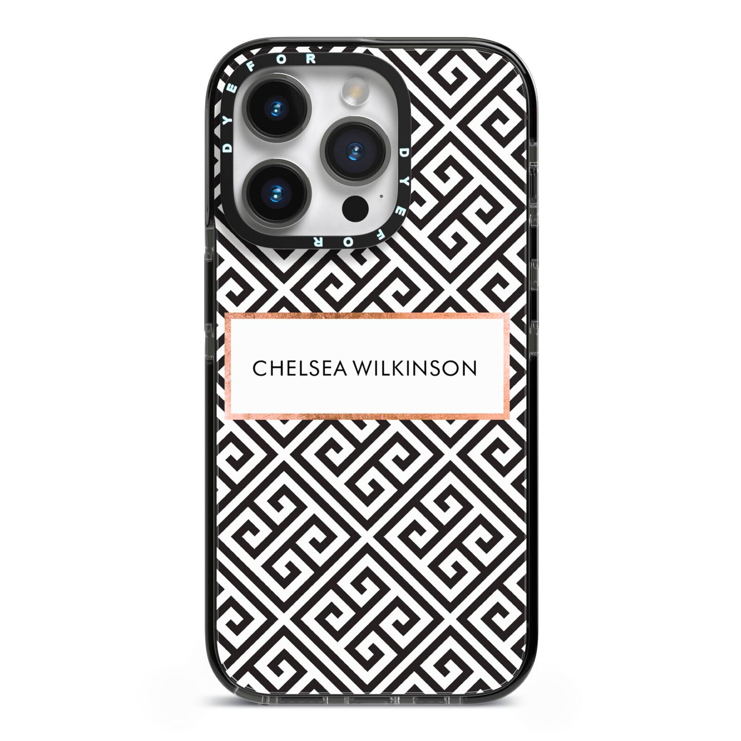 Personalised Black Pattern Name Or Initials iPhone 14 Pro Black Impact Case on Silver phone