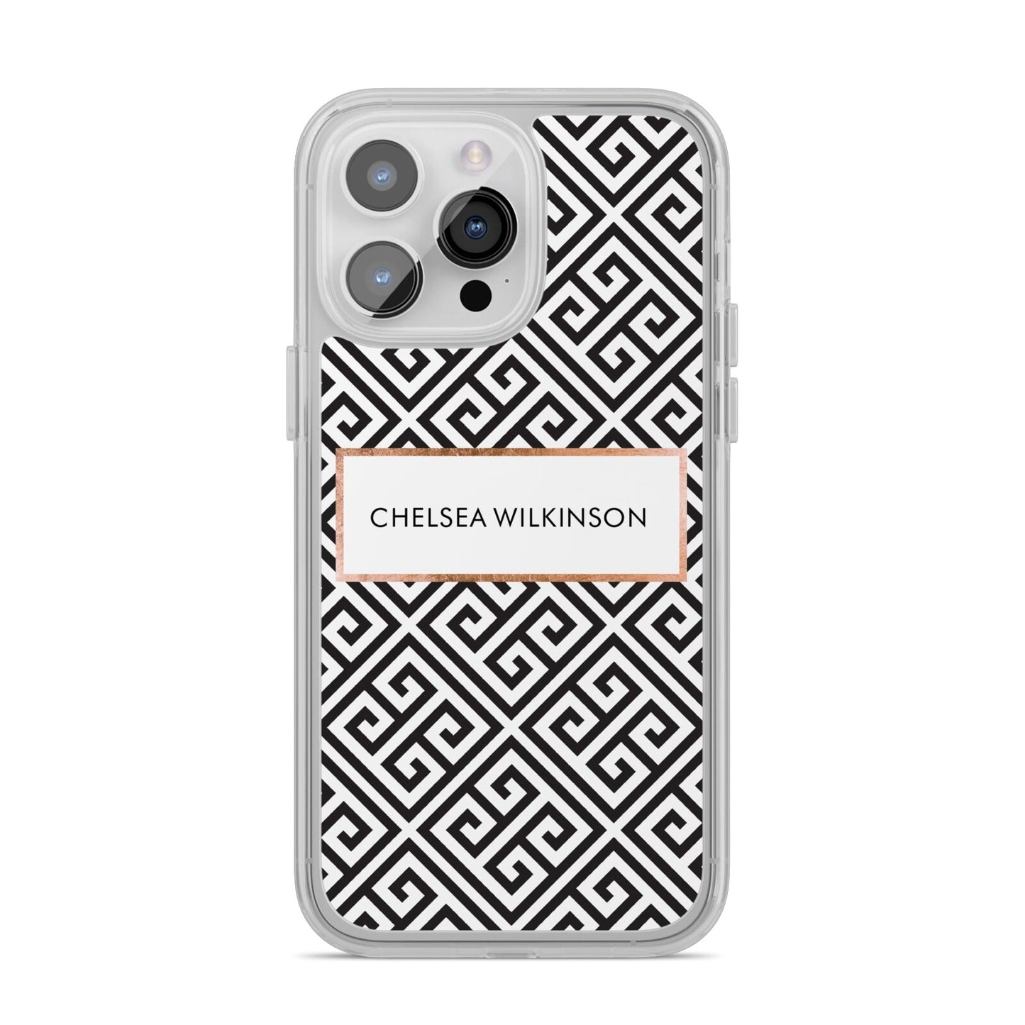 Personalised Black Pattern Name Or Initials iPhone 14 Pro Max Clear Tough Case Silver