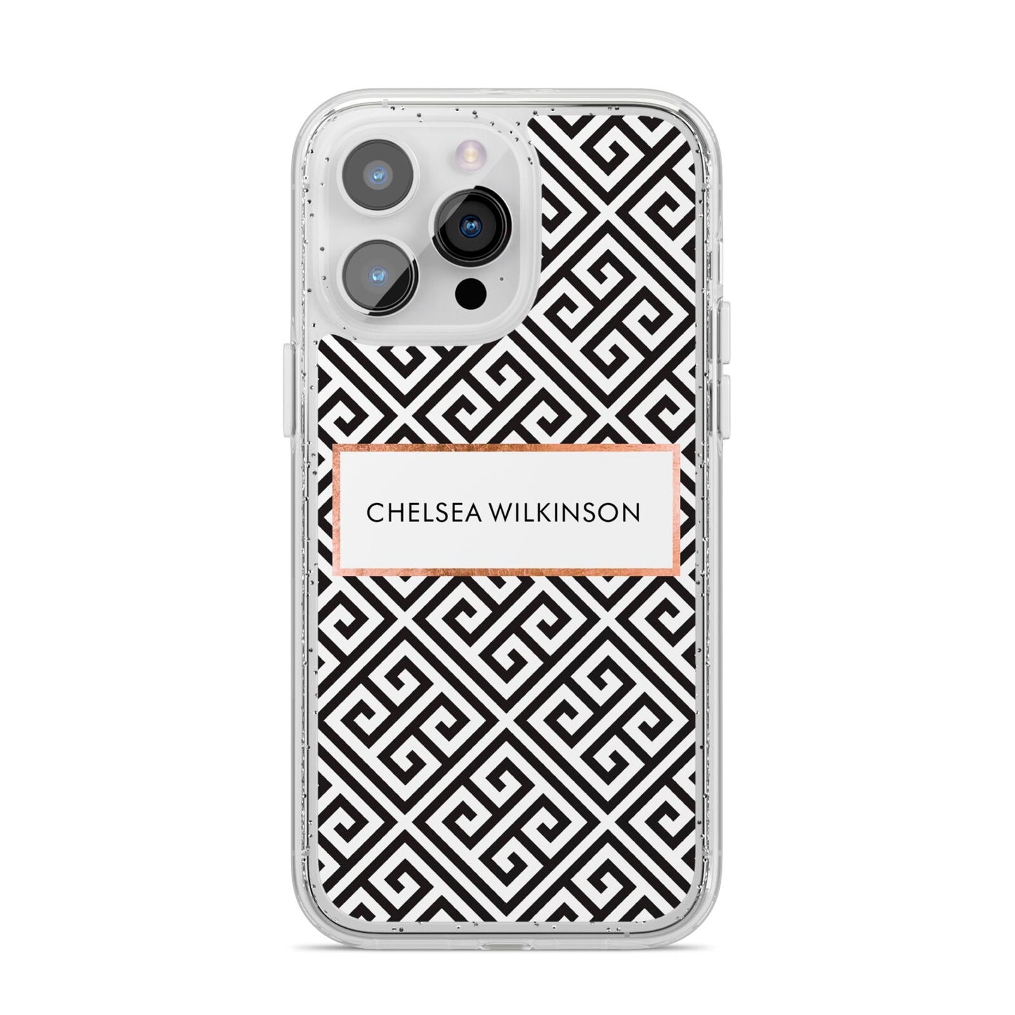 Personalised Black Pattern Name Or Initials iPhone 14 Pro Max Glitter Tough Case Silver