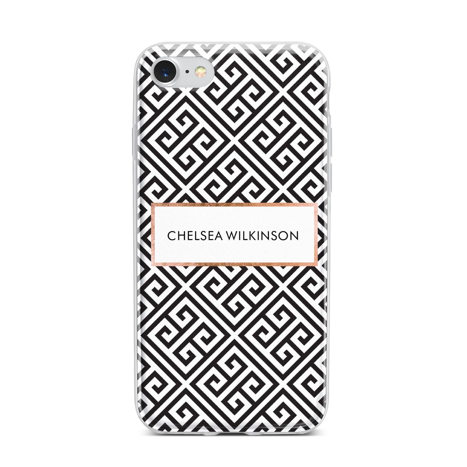 Personalised Black Pattern Name Or Initials iPhone 7 Bumper Case on Silver iPhone
