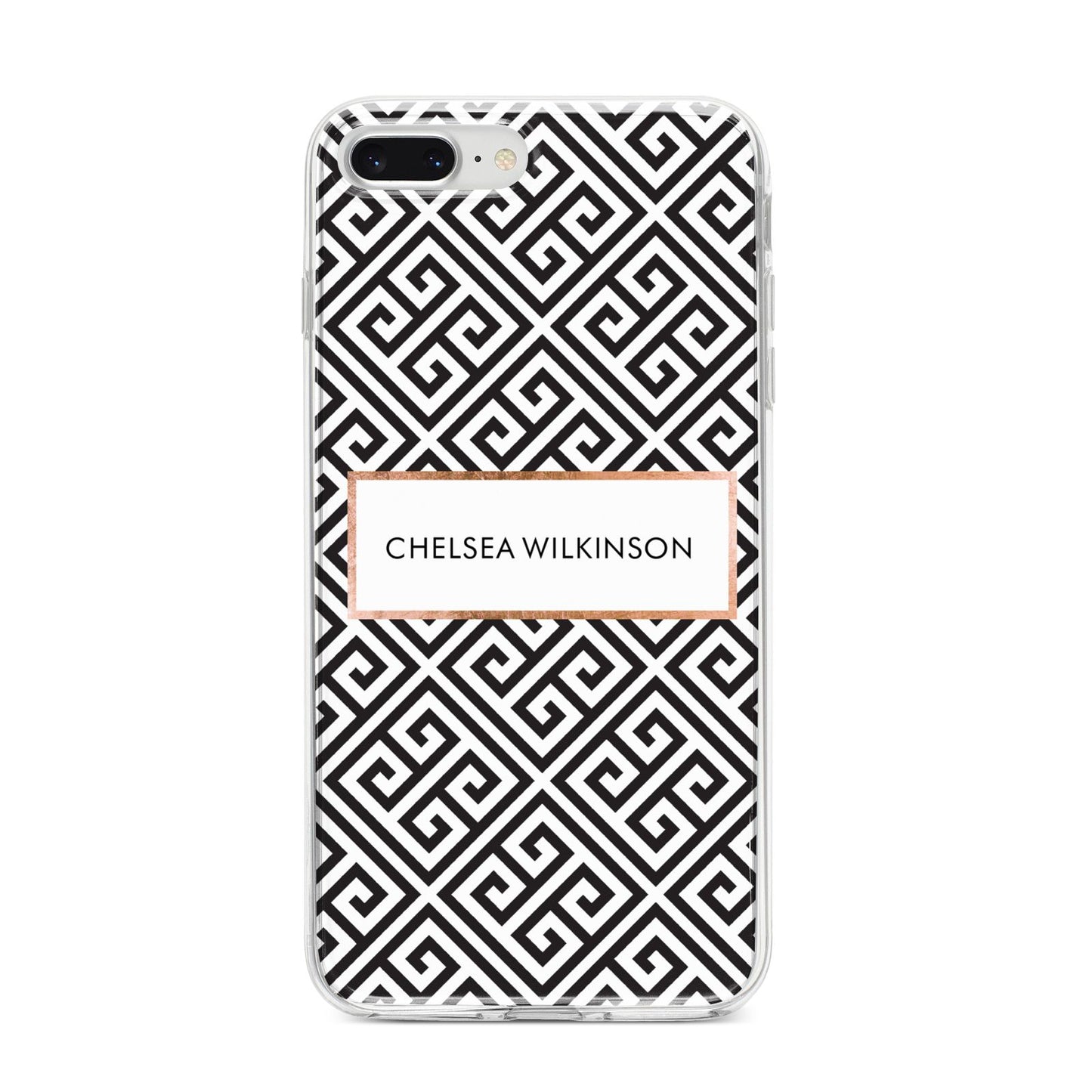 Personalised Black Pattern Name Or Initials iPhone 8 Plus Bumper Case on Silver iPhone