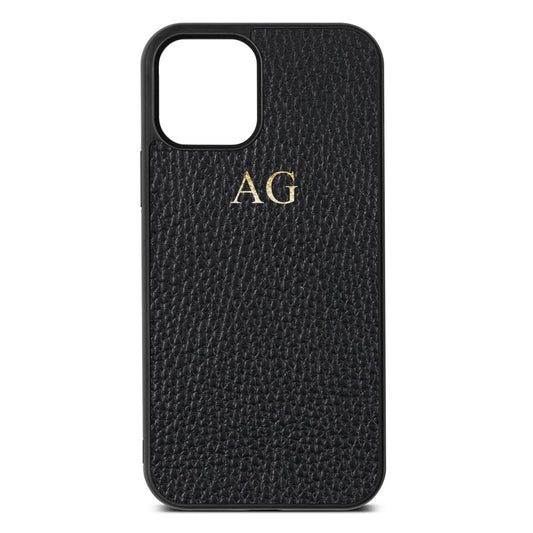 Personalised Black Pebble Leather iPhone 12 Case
