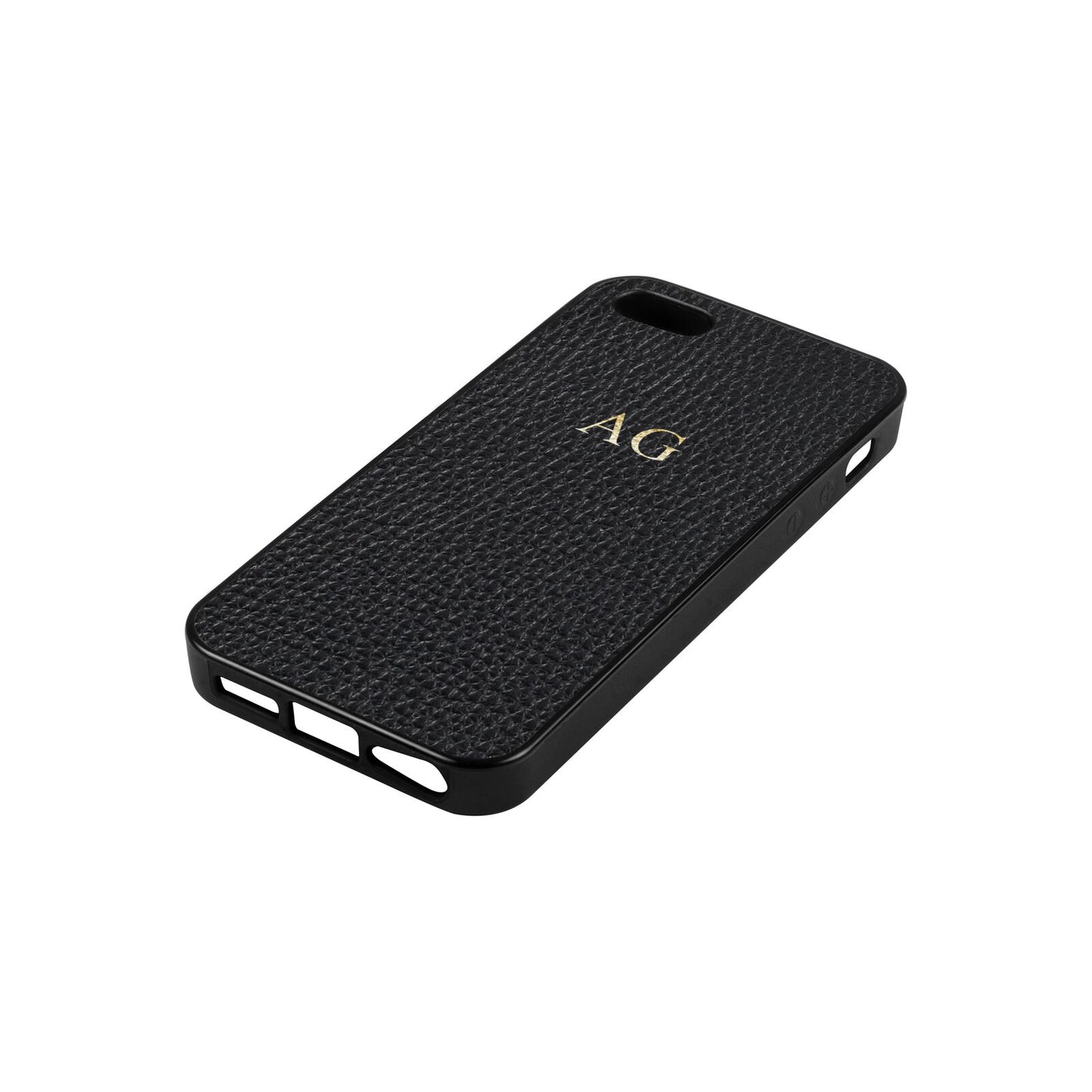 Personalised Black Pebble Leather iPhone 5 Case Side Angle