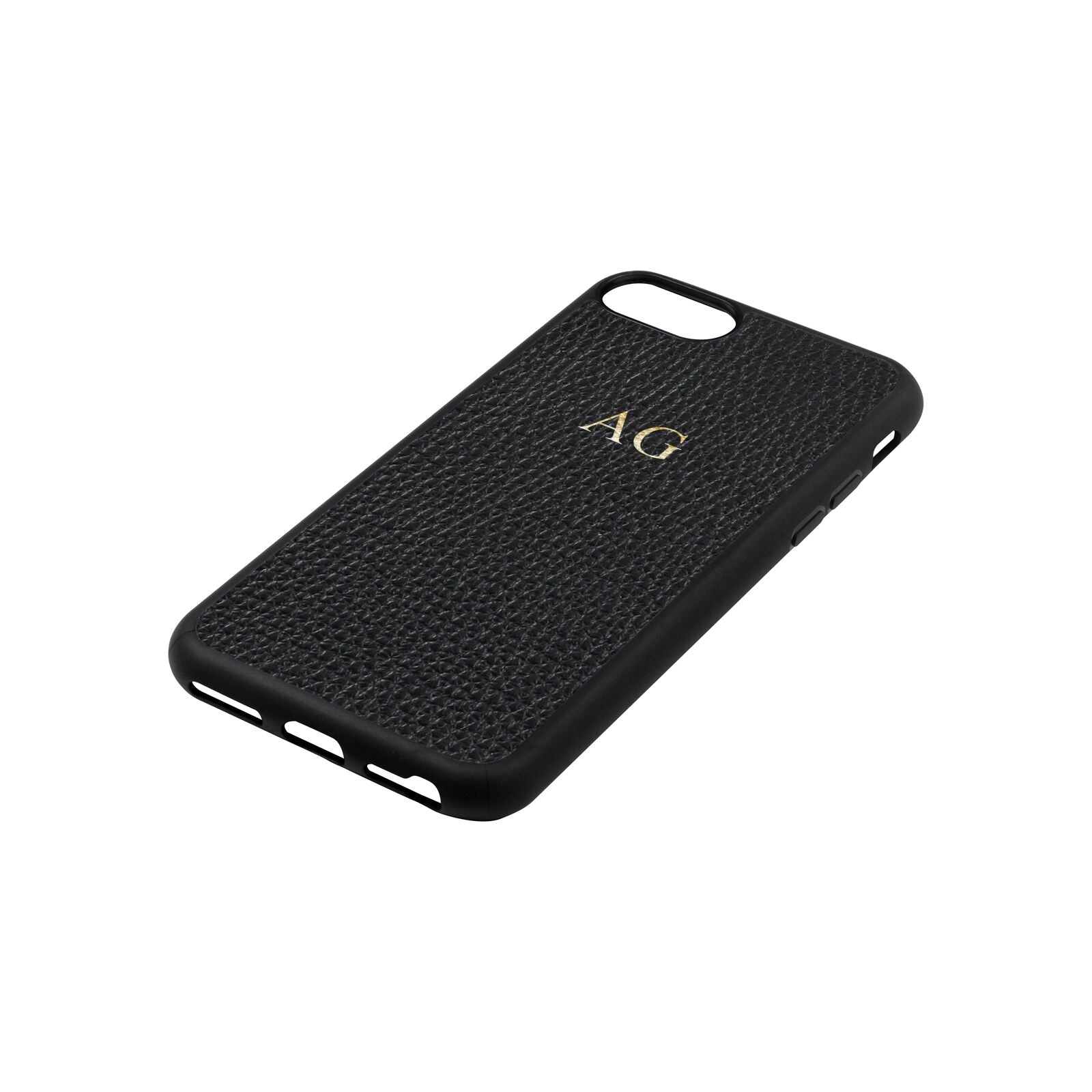 Personalised Black Pebble Leather iPhone 8 Case Side Angle
