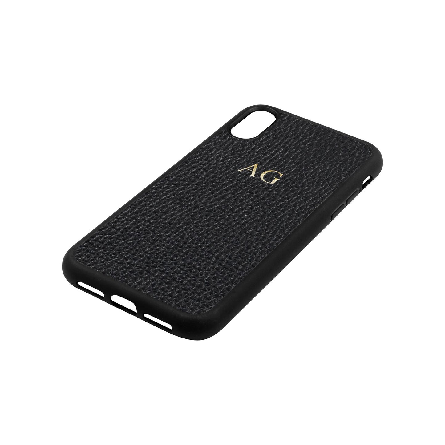Personalised Black Pebble Leather iPhone Xr Case Side Angle