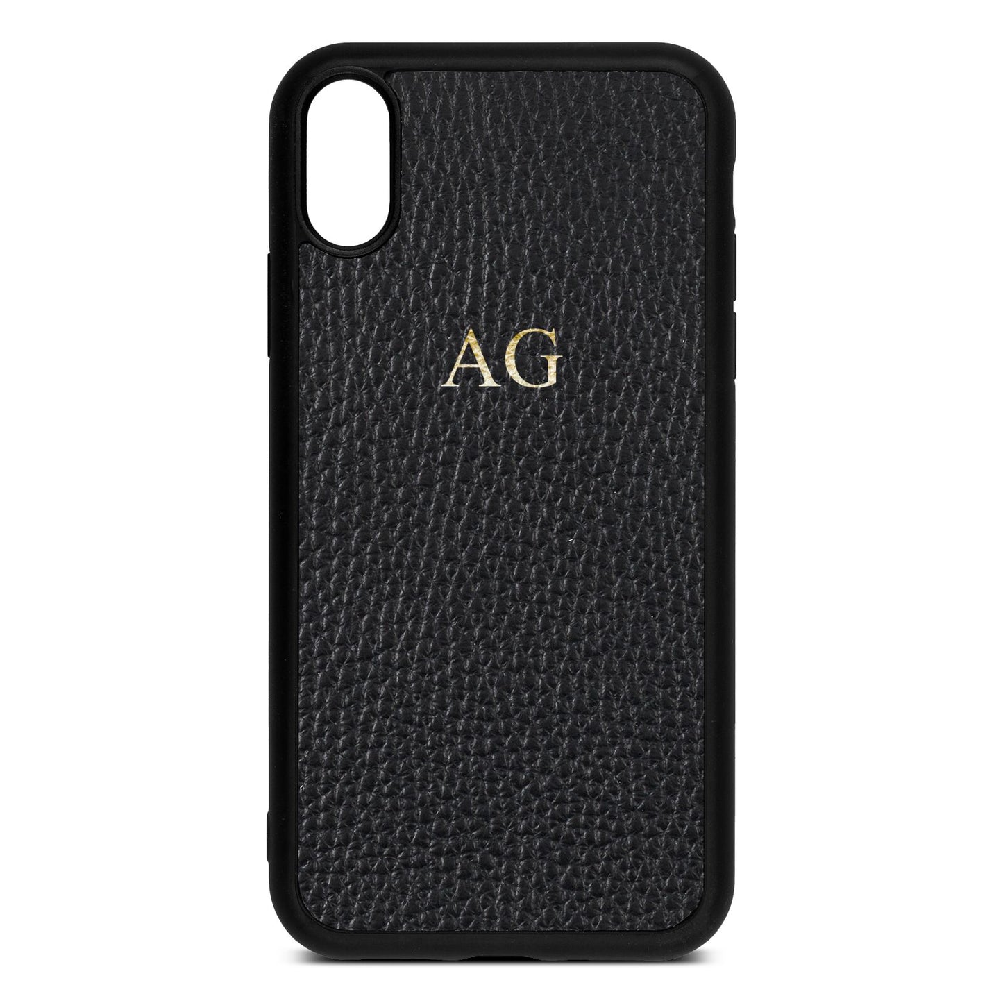 Personalised Black Pebble Leather iPhone Xr Case