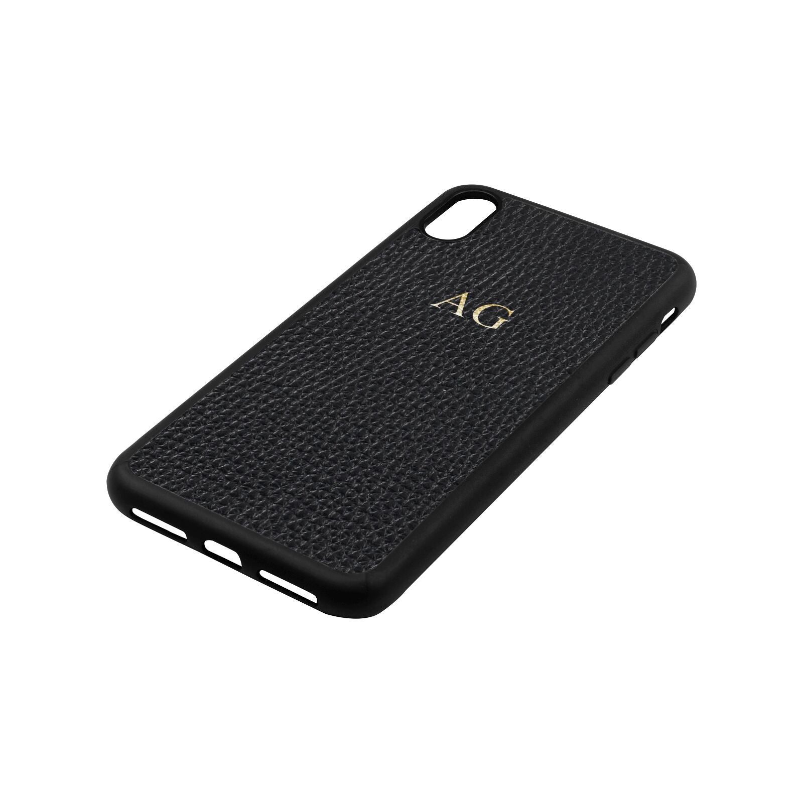 Personalised Black Pebble Leather iPhone Xs Max Case Side Angle