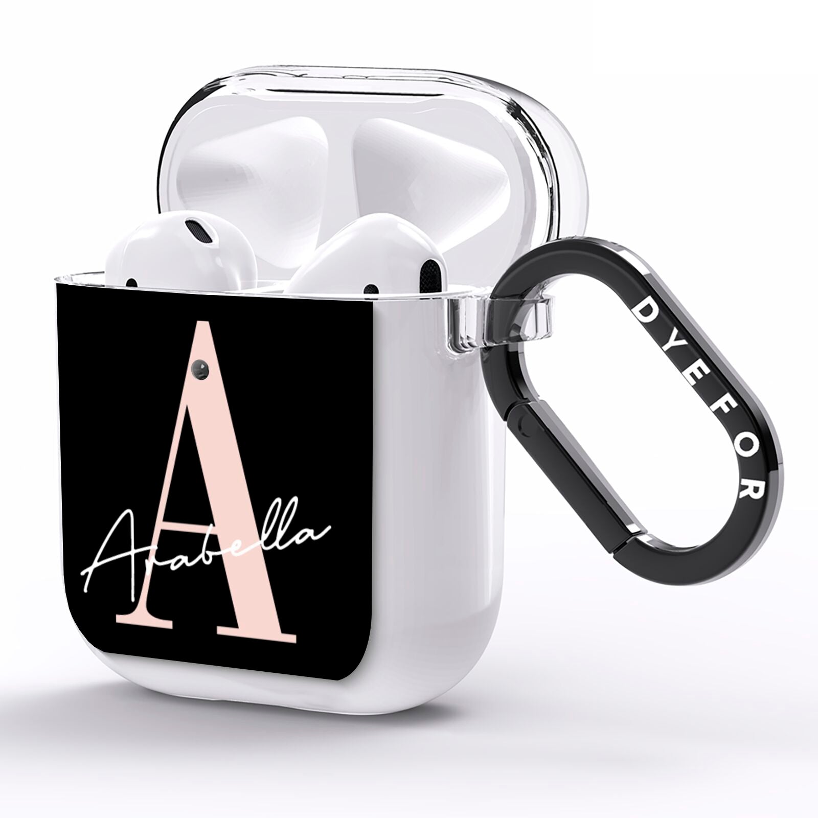 Personalised Black Pink Initial AirPods Clear Case Side Image