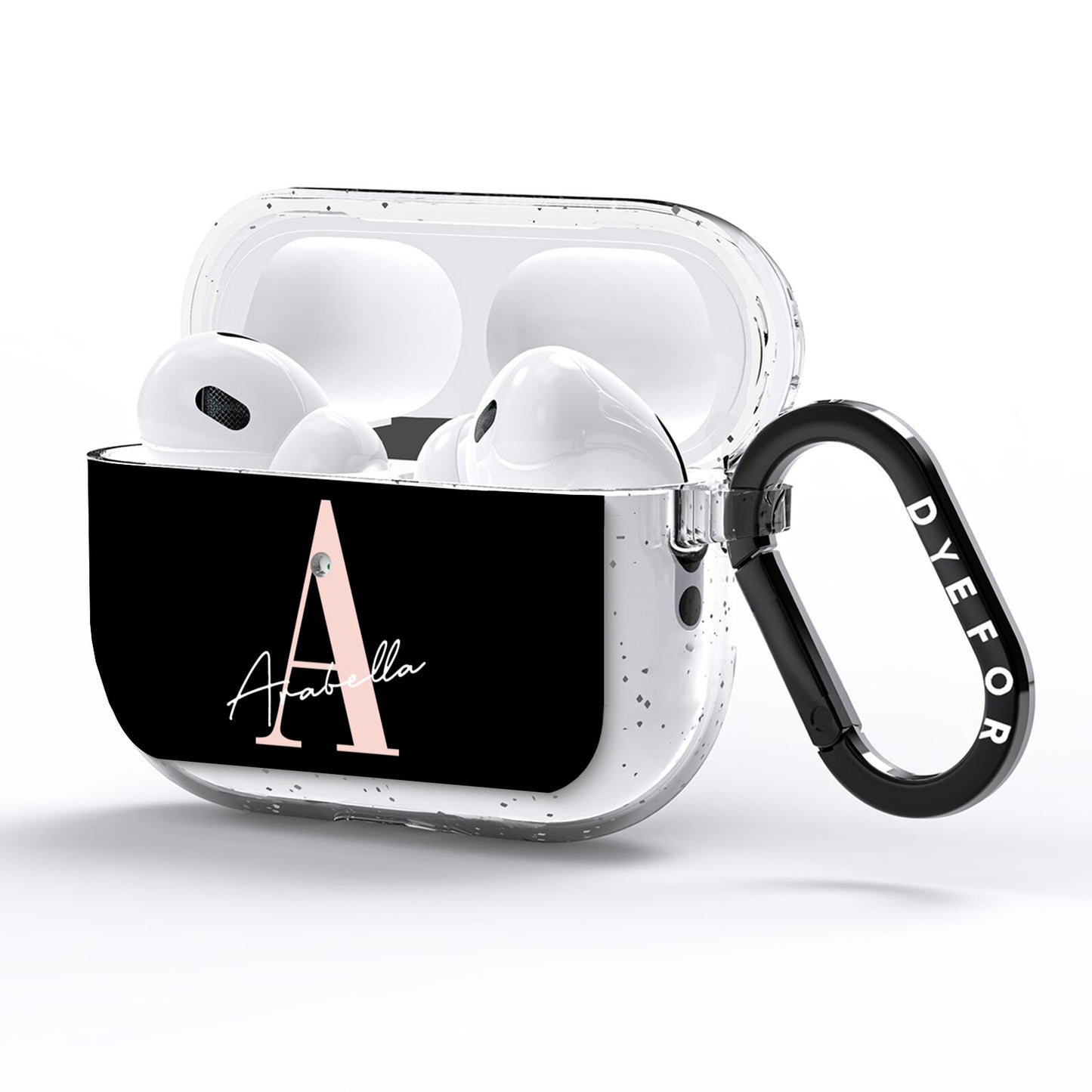 Personalised Black Pink Initial AirPods Pro Glitter Case Side Image
