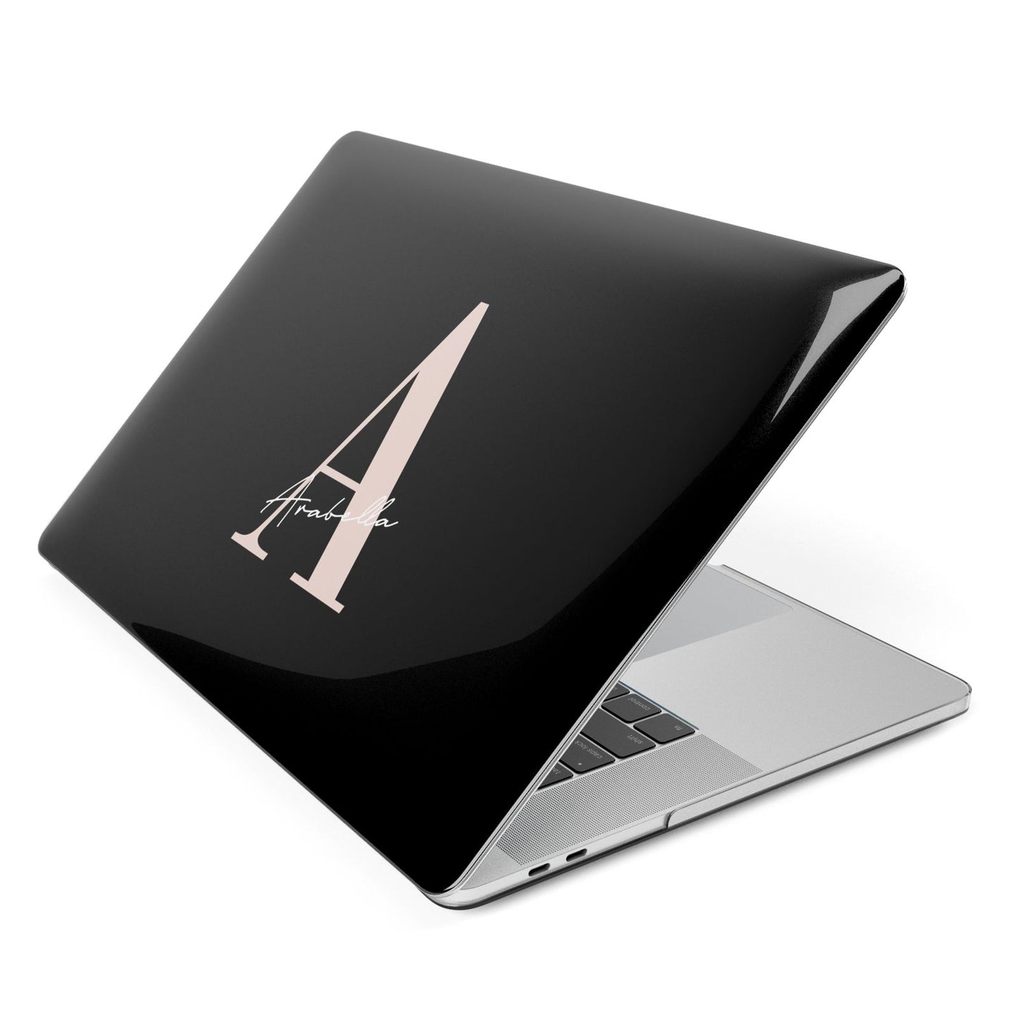 Personalised Black Pink Initial Apple MacBook Case Side View