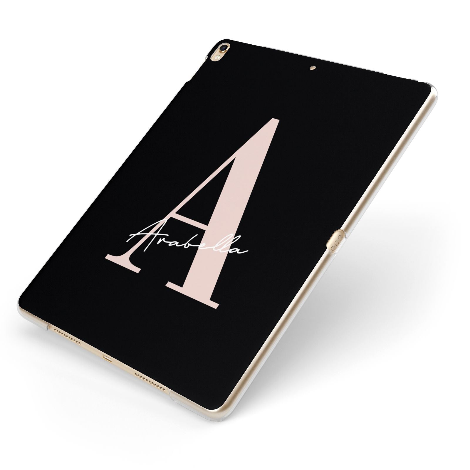 Personalised Black Pink Initial Apple iPad Case on Gold iPad Side View