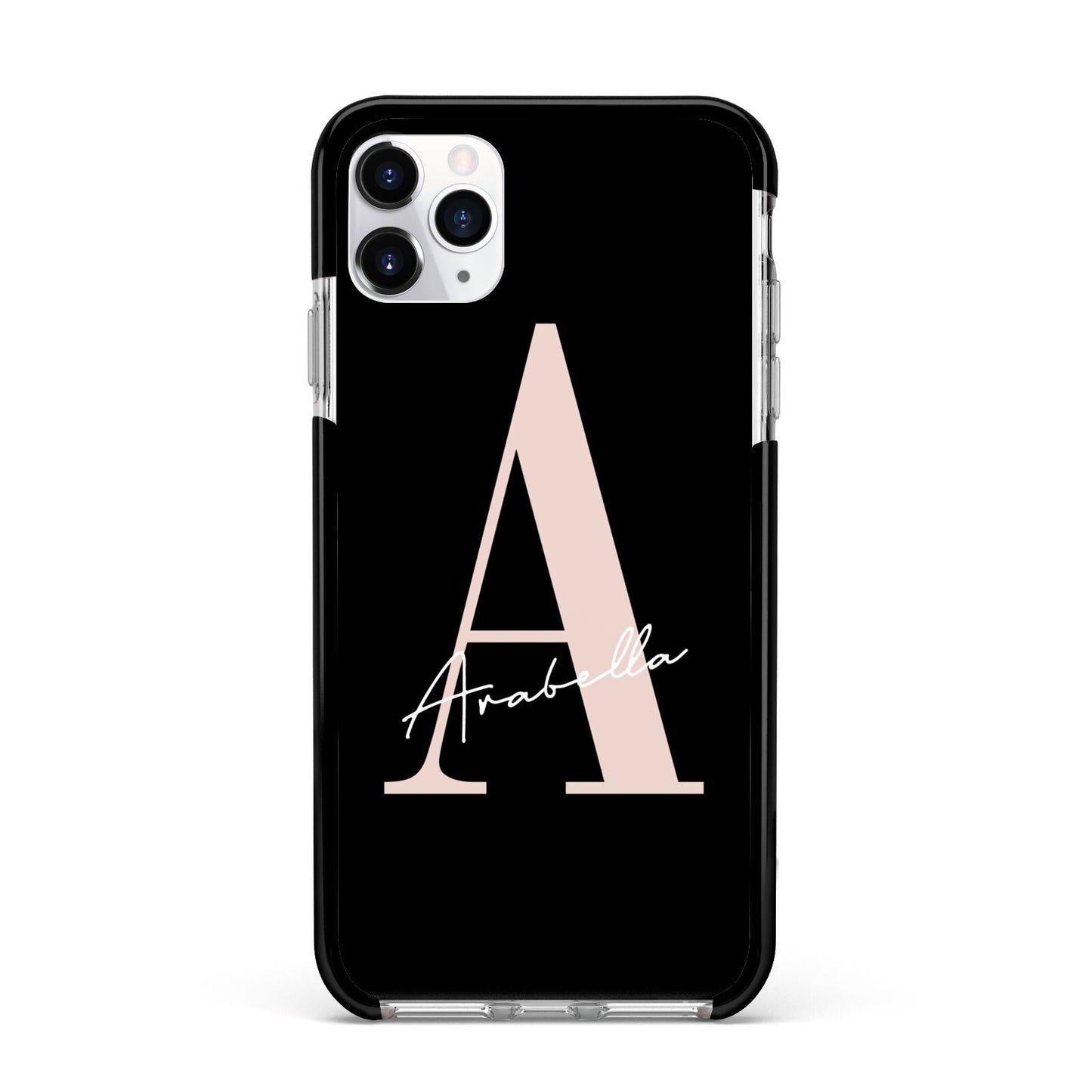 Personalised Black Pink Initial Apple iPhone 11 Pro Max in Silver with Black Impact Case