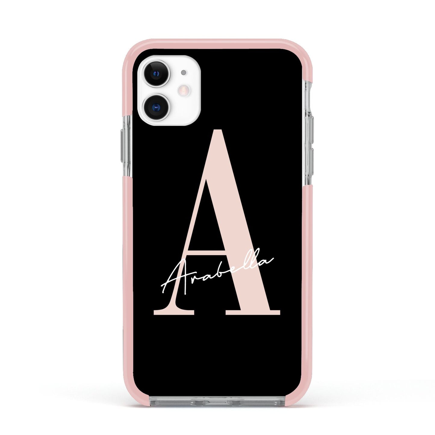 Personalised Black Pink Initial Apple iPhone 11 in White with Pink Impact Case