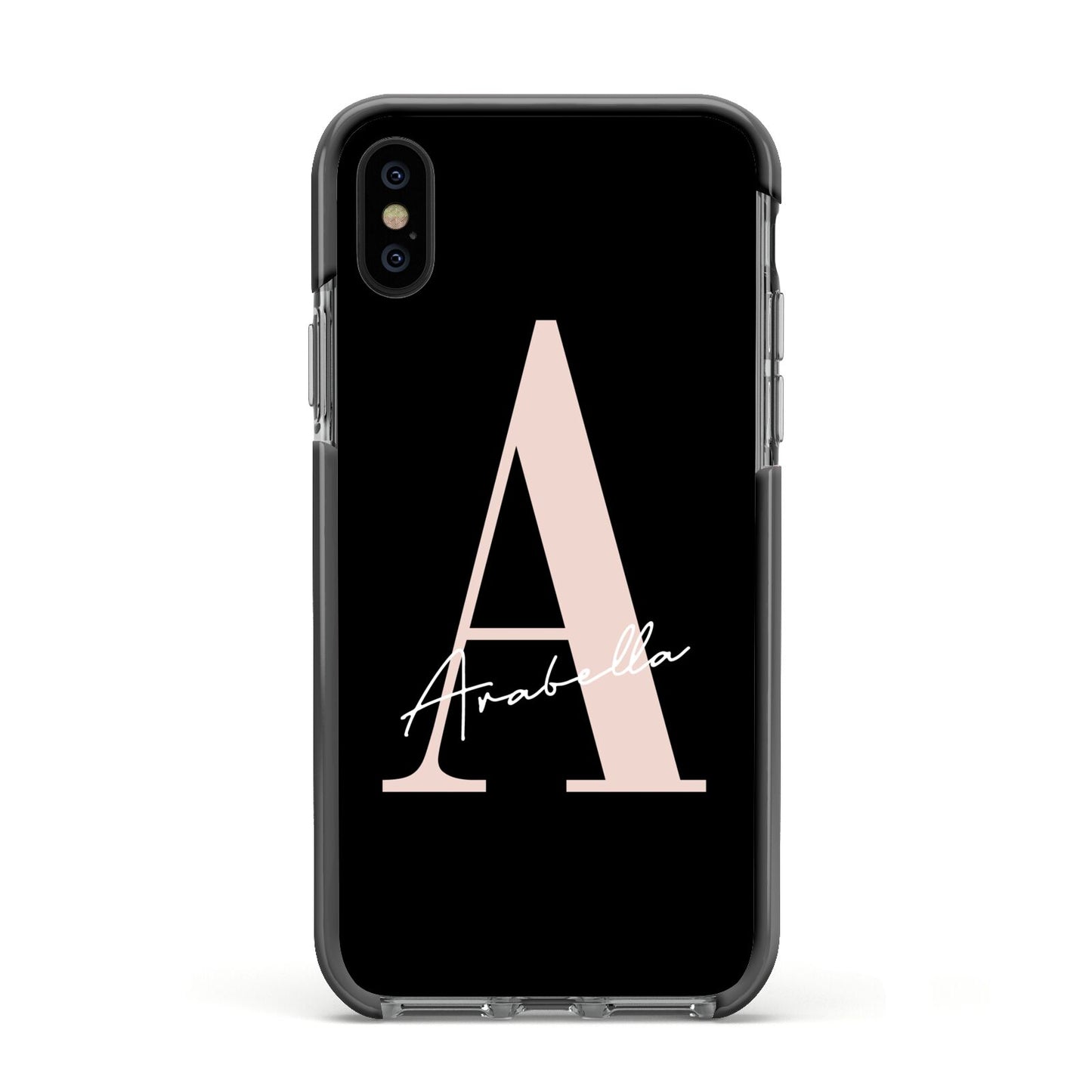 Personalised Black Pink Initial Apple iPhone Xs Impact Case Black Edge on Black Phone