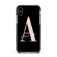 Personalised Black Pink Initial Apple iPhone Xs Impact Case Black Edge on Silver Phone