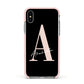 Personalised Black Pink Initial Apple iPhone Xs Impact Case Pink Edge on Silver Phone