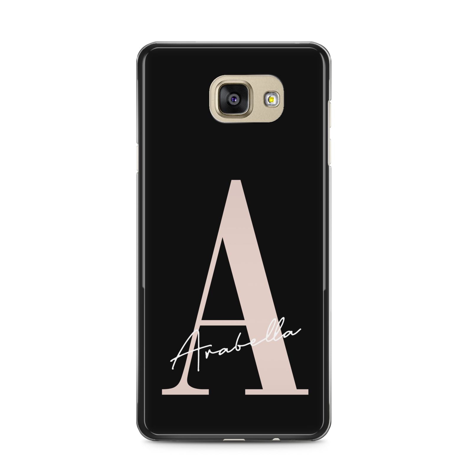 Personalised Black Pink Initial Samsung Galaxy A5 2016 Case on gold phone