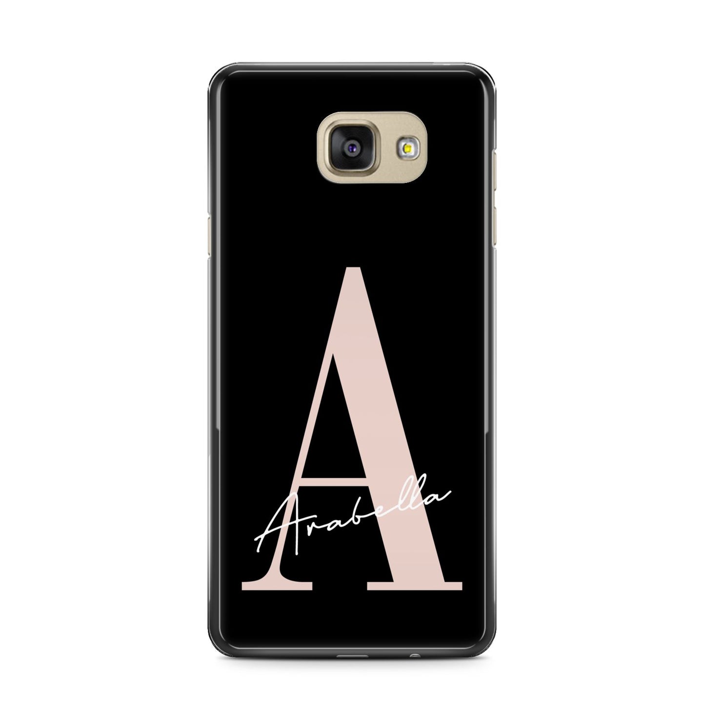 Personalised Black Pink Initial Samsung Galaxy A7 2016 Case on gold phone
