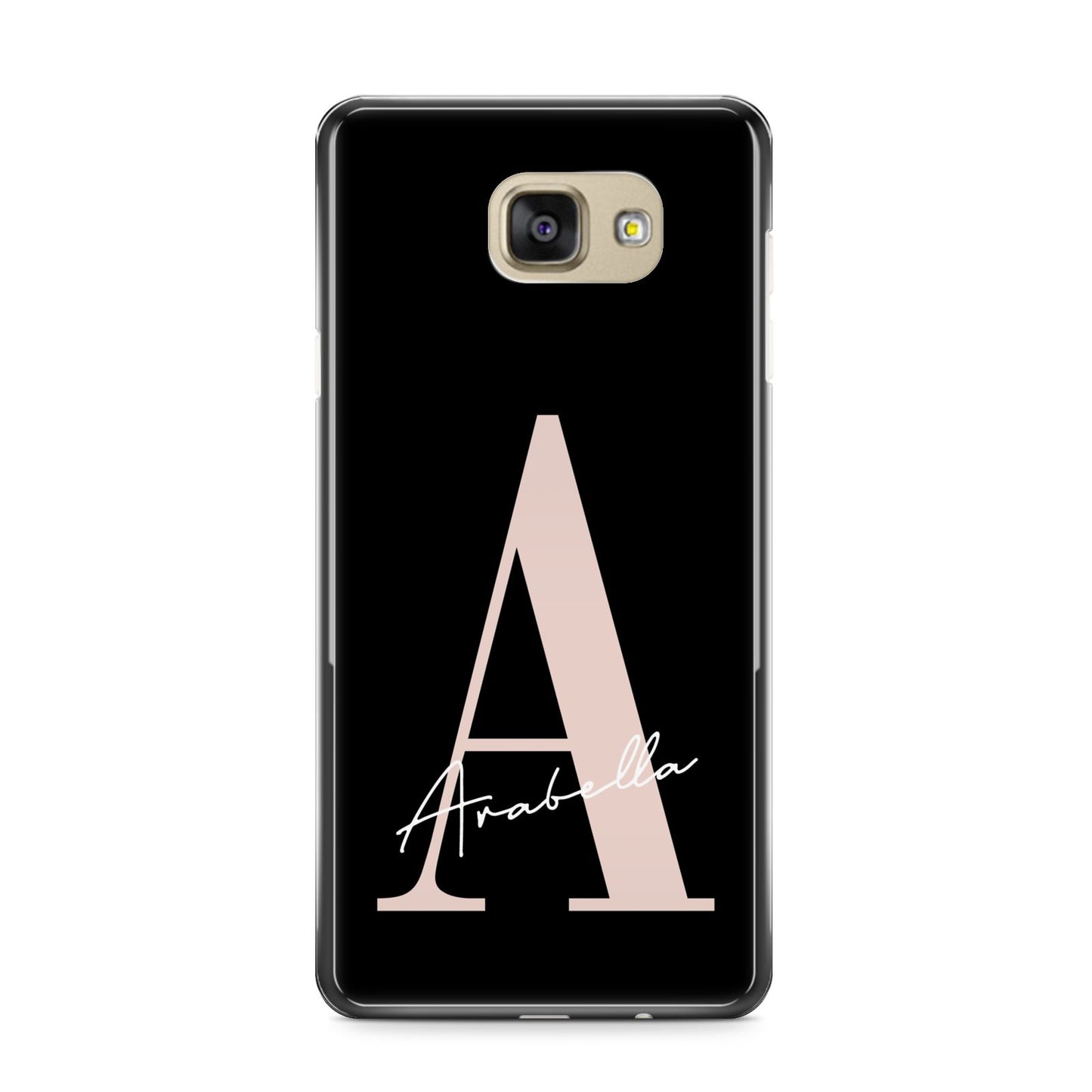 Personalised Black Pink Initial Samsung Galaxy A9 2016 Case on gold phone