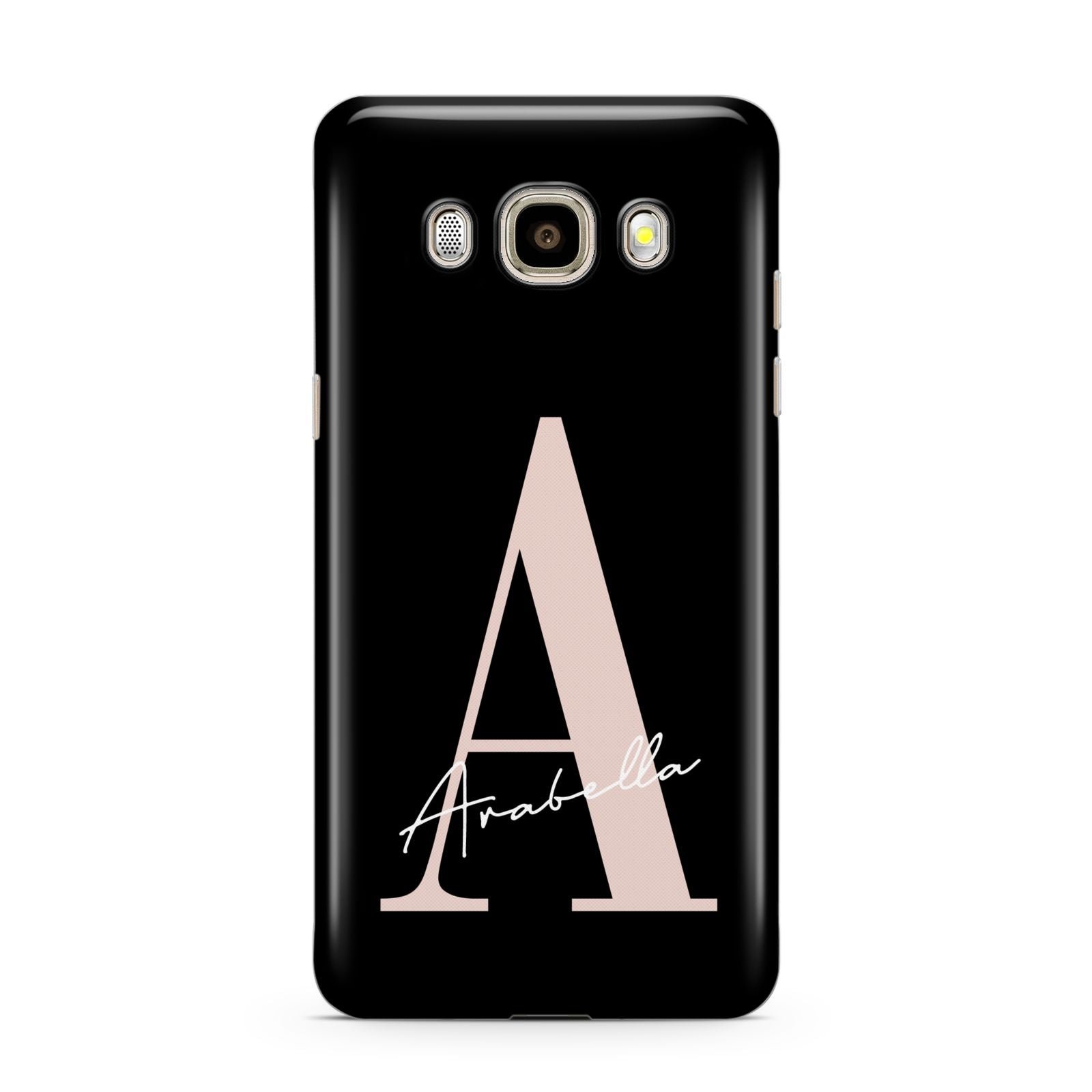 Personalised Black Pink Initial Samsung Galaxy J7 2016 Case on gold phone