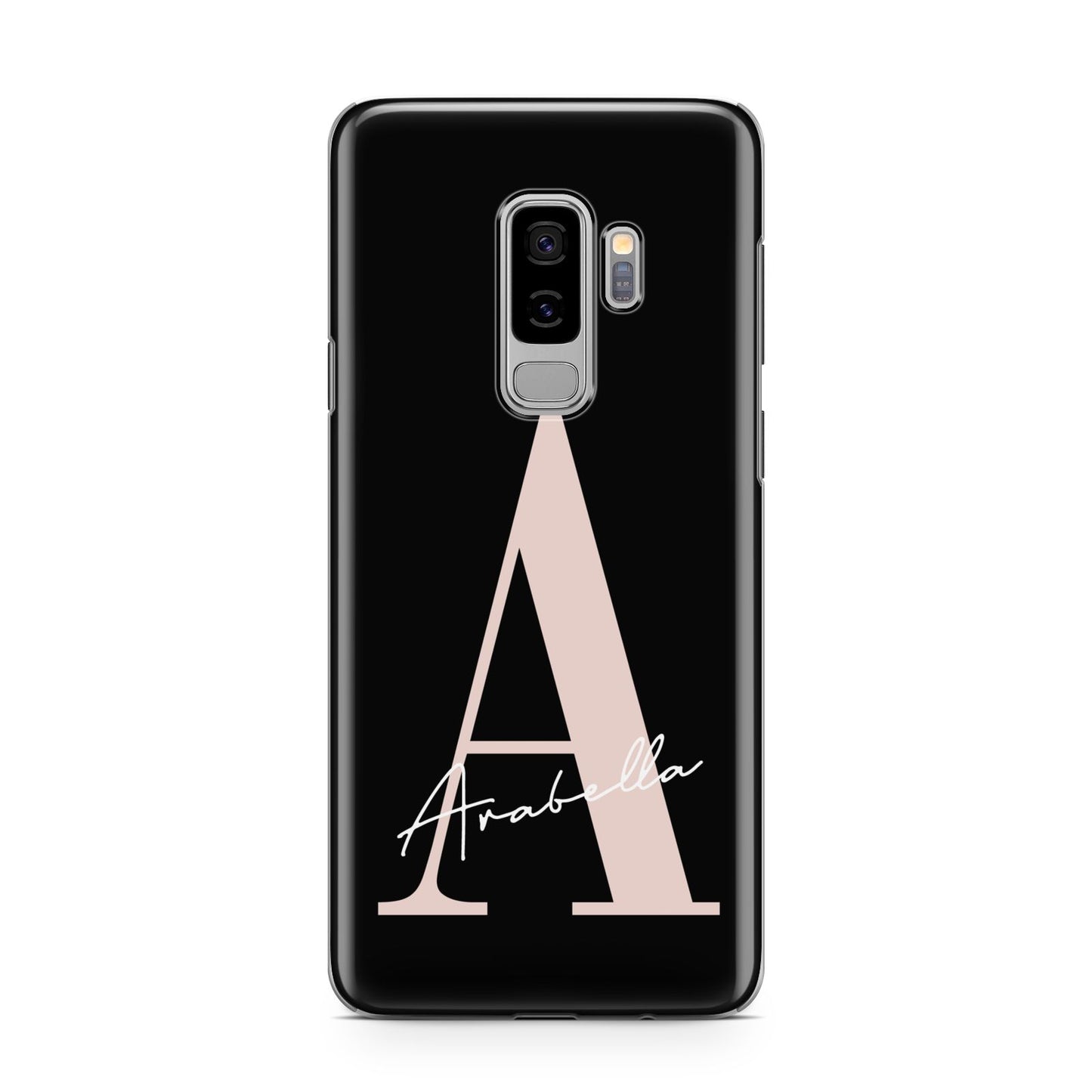 Personalised Black Pink Initial Samsung Galaxy S9 Plus Case on Silver phone