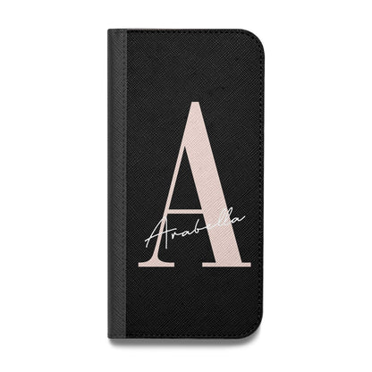 Personalised Black Pink Initial Vegan Leather Flip Samsung Case