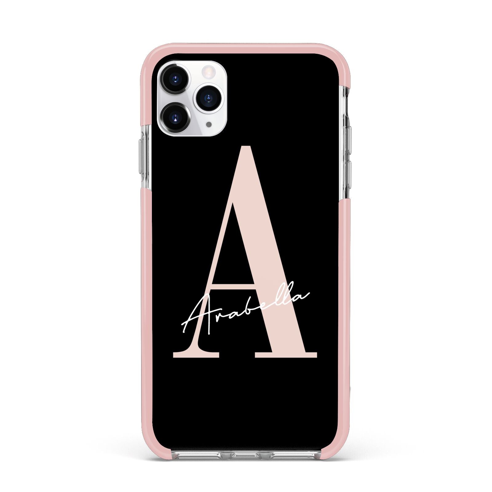 Personalised Black Pink Initial iPhone 11 Pro Max Impact Pink Edge Case