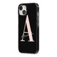 Personalised Black Pink Initial iPhone 13 Black Impact Case Side Angle on Silver phone