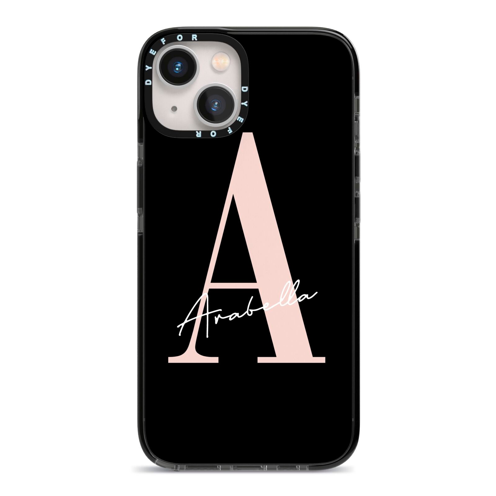 Personalised Black Pink Initial iPhone 13 Black Impact Case on Silver phone