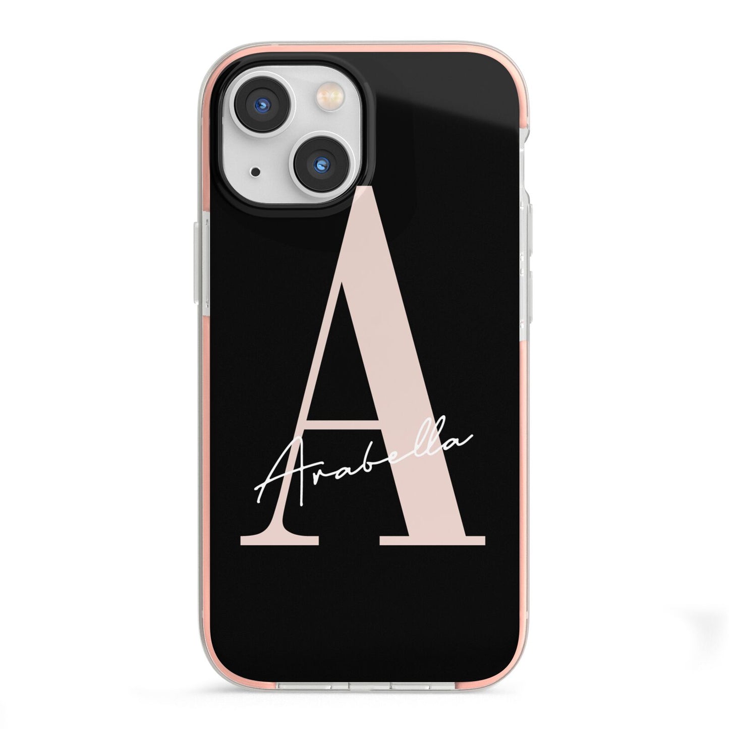Personalised Black Pink Initial iPhone 13 Mini TPU Impact Case with Pink Edges