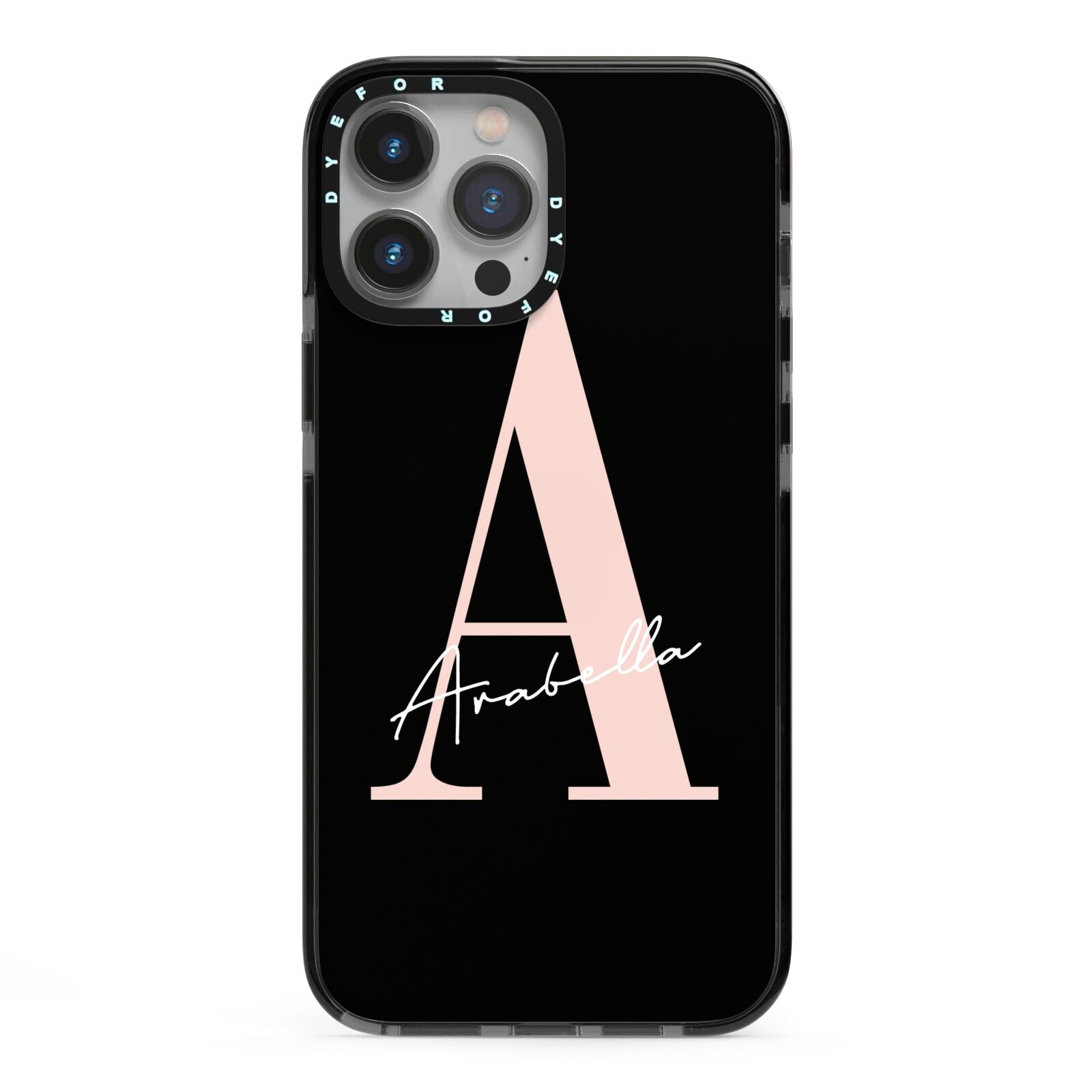Personalised Black Pink Initial iPhone 13 Pro Max Black Impact Case on Silver phone
