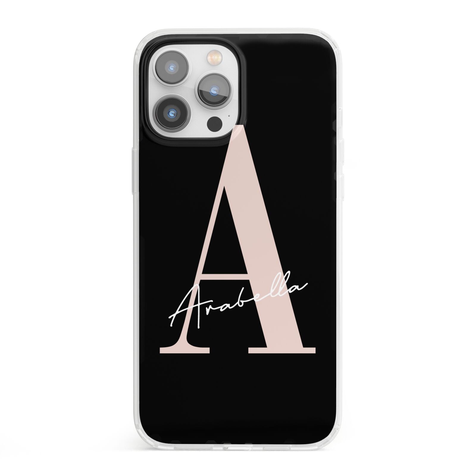 Personalised Black Pink Initial iPhone 13 Pro Max Clear Bumper Case