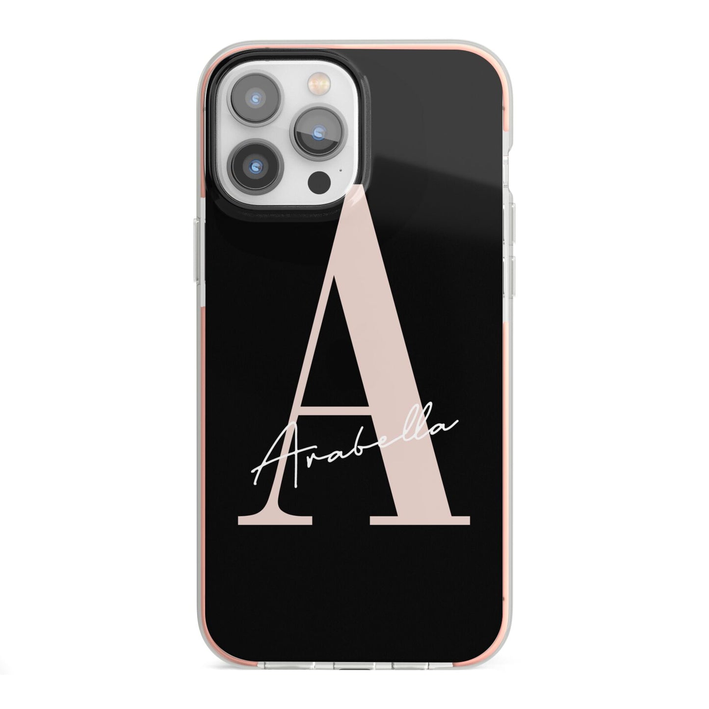 Personalised Black Pink Initial iPhone 13 Pro Max TPU Impact Case with Pink Edges