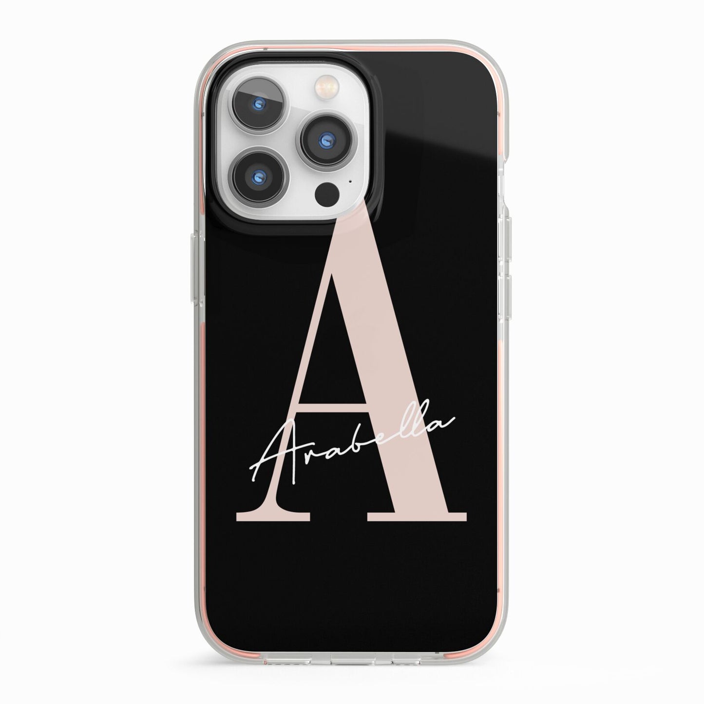 Personalised Black Pink Initial iPhone 13 Pro TPU Impact Case with Pink Edges